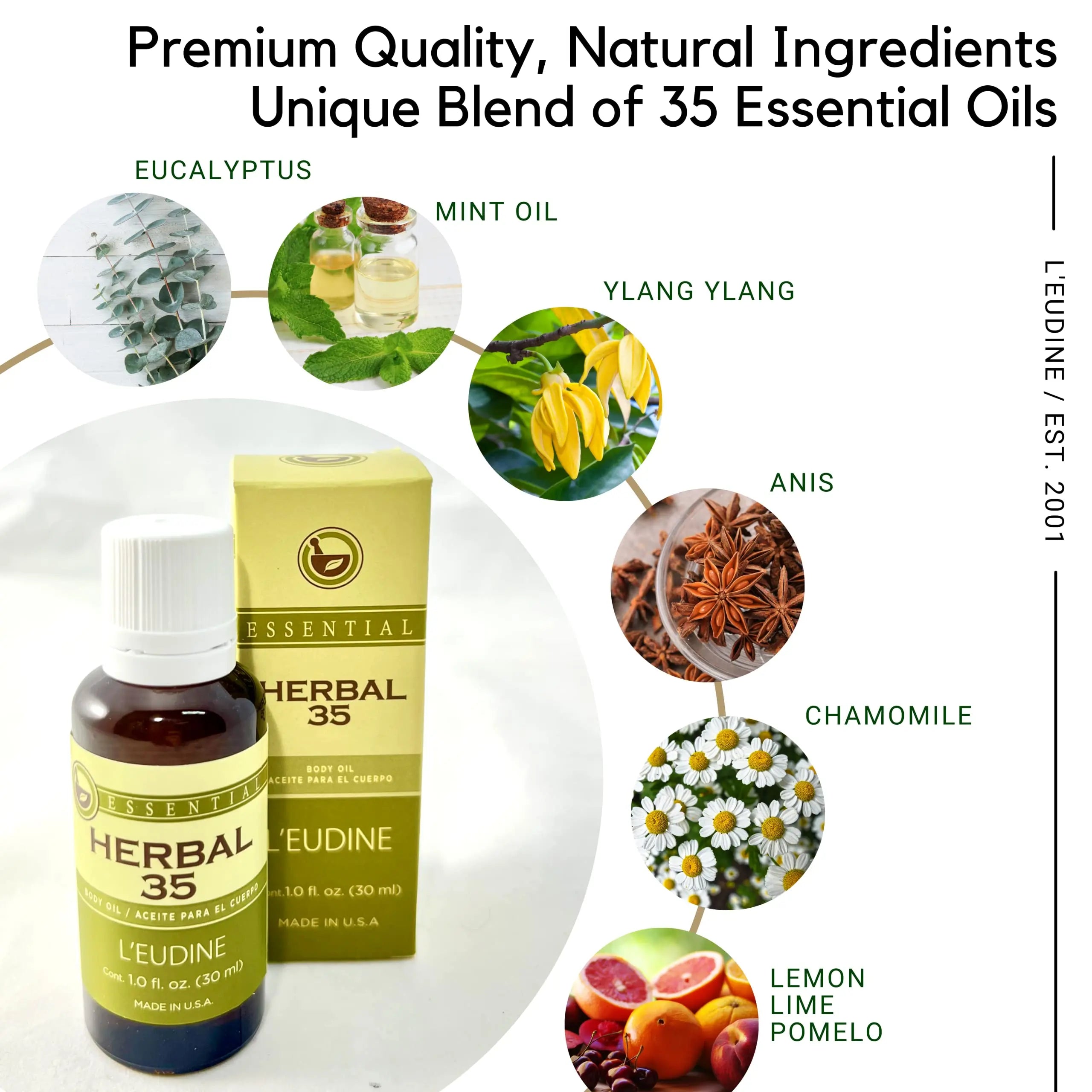 L'eudine Herbal 35 Essential Oil, Soothing and Calming Eucalyptus Essential Oil, Powerful Blend L'eudine Au supplements