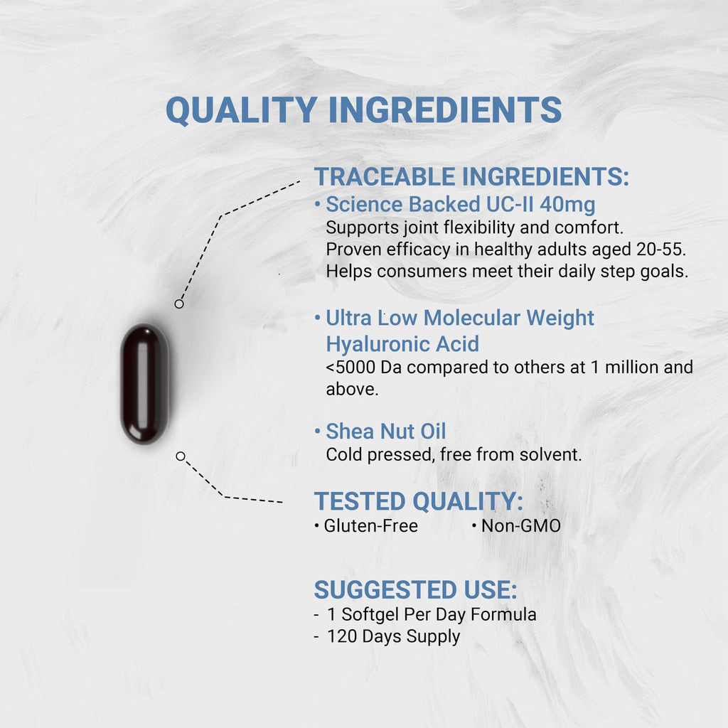 Naturalis UC-II 40 mg with Hyaluronic Acid and Shea Nut Oil | Enhanced Undenatured Type II Collagen for Better Joint Health, Mobility & Flexibility