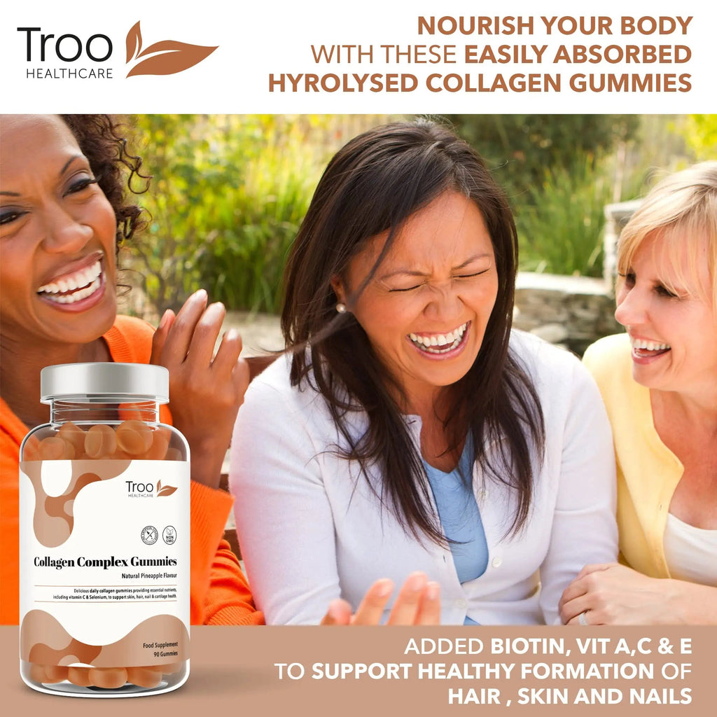 Hydrolysed Collagen Complex - 90 Natural Pineapple Flavour Chewable Gummies - One Per Day with Biotin, Vitamin C and Selenium Troo Health Care Au supplements