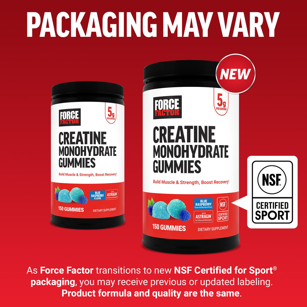 Force Factor Creatine Monohydrate Gummies, NSF Certified, 5g Dose for Men & Women to Support Muscle, Strength, Recovery, Cognitive Health & Memory, Packaging May Vary, Blue Raspberry, 150 Gummies Force Factor Au supplements