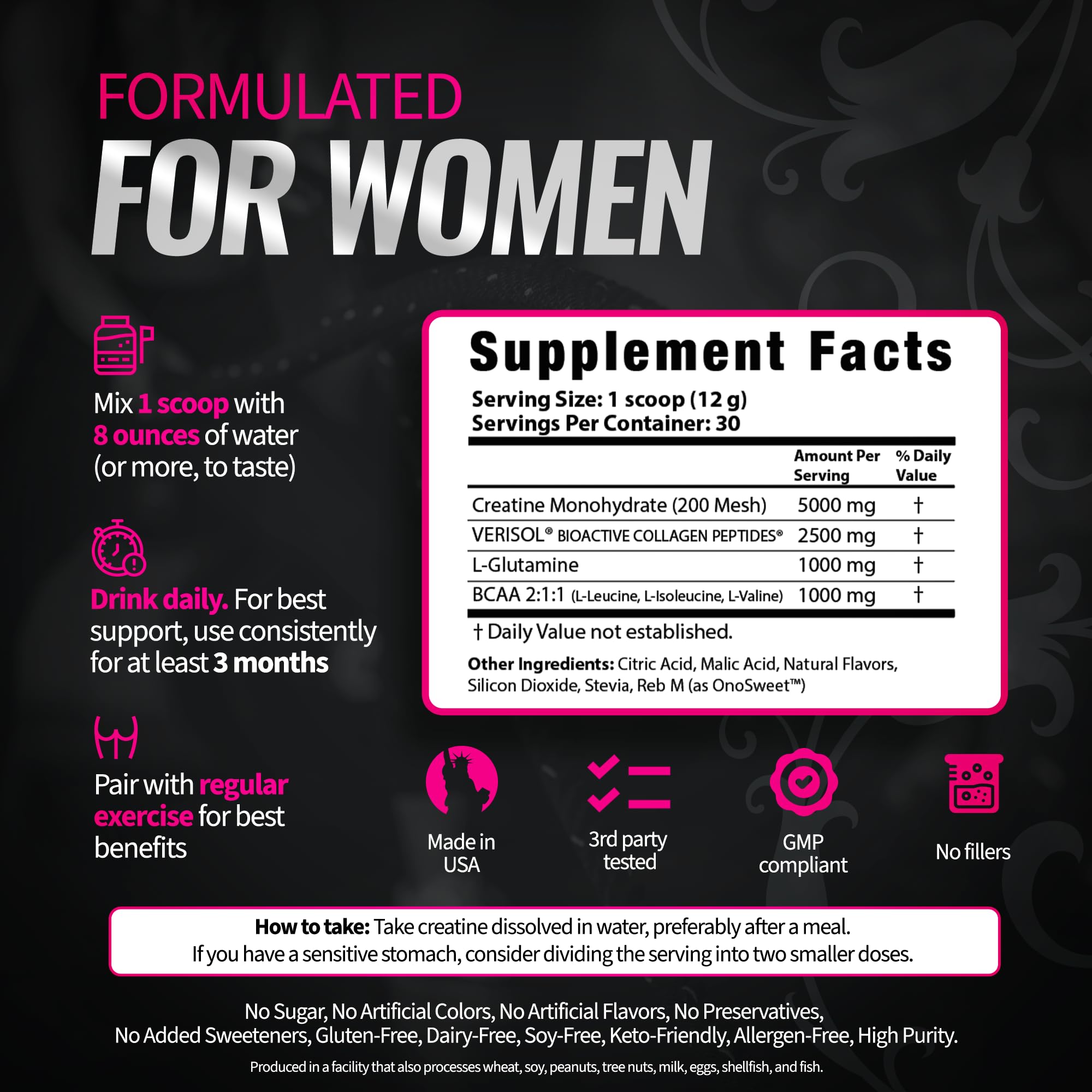 Bold Buns Creatine for Women – Supplement with Collagen & BCAA – Supports Muscle Development, Post-Workout Recovery, Skin Elasticity,
