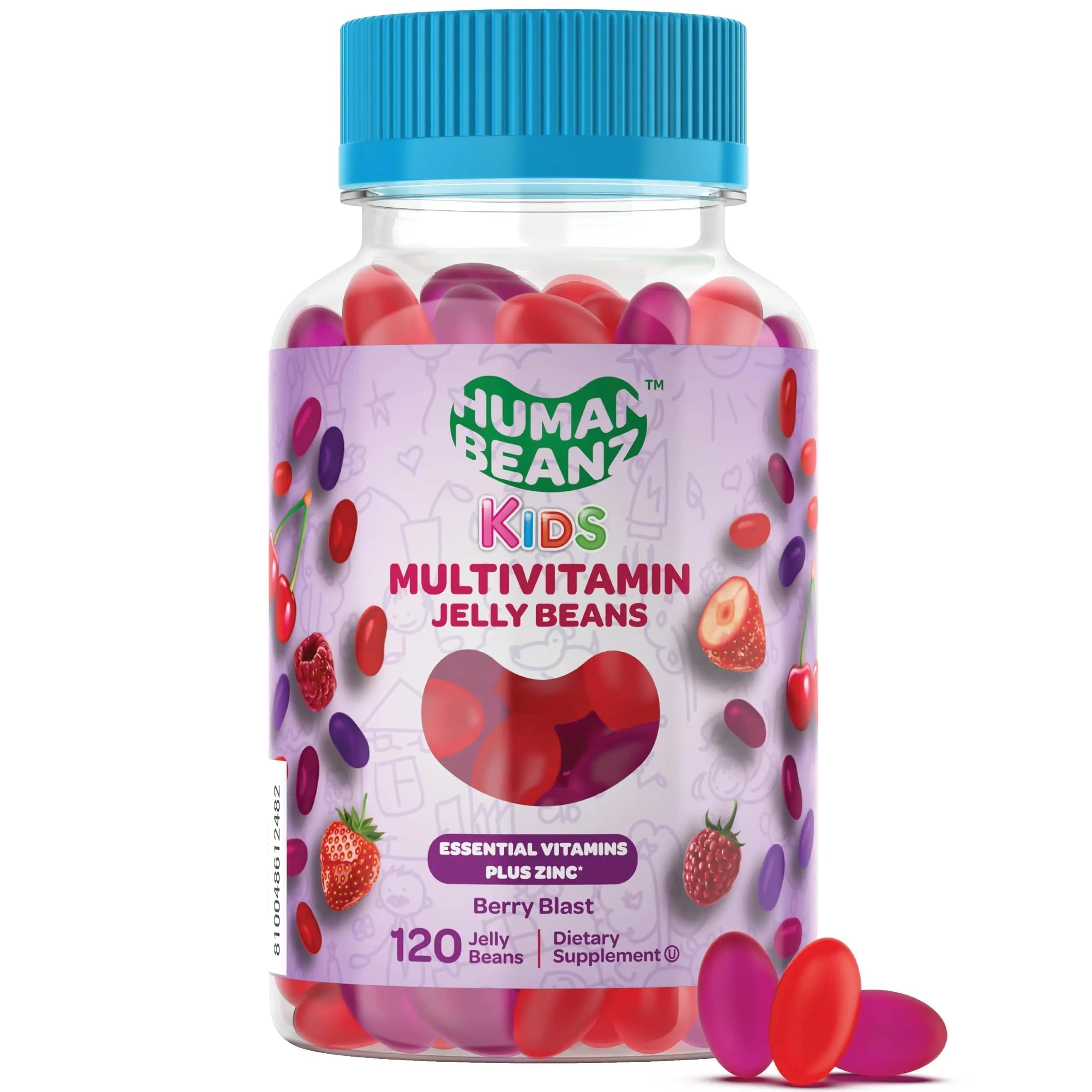 Human Beanz Multivitamin Jelly Bean Gummies with Zinc for Kids, Immune Support Dietary Supplements, Vegetarian, 120 Berry Blast Jelly Beans, Kosher Human Beanz Au supplements