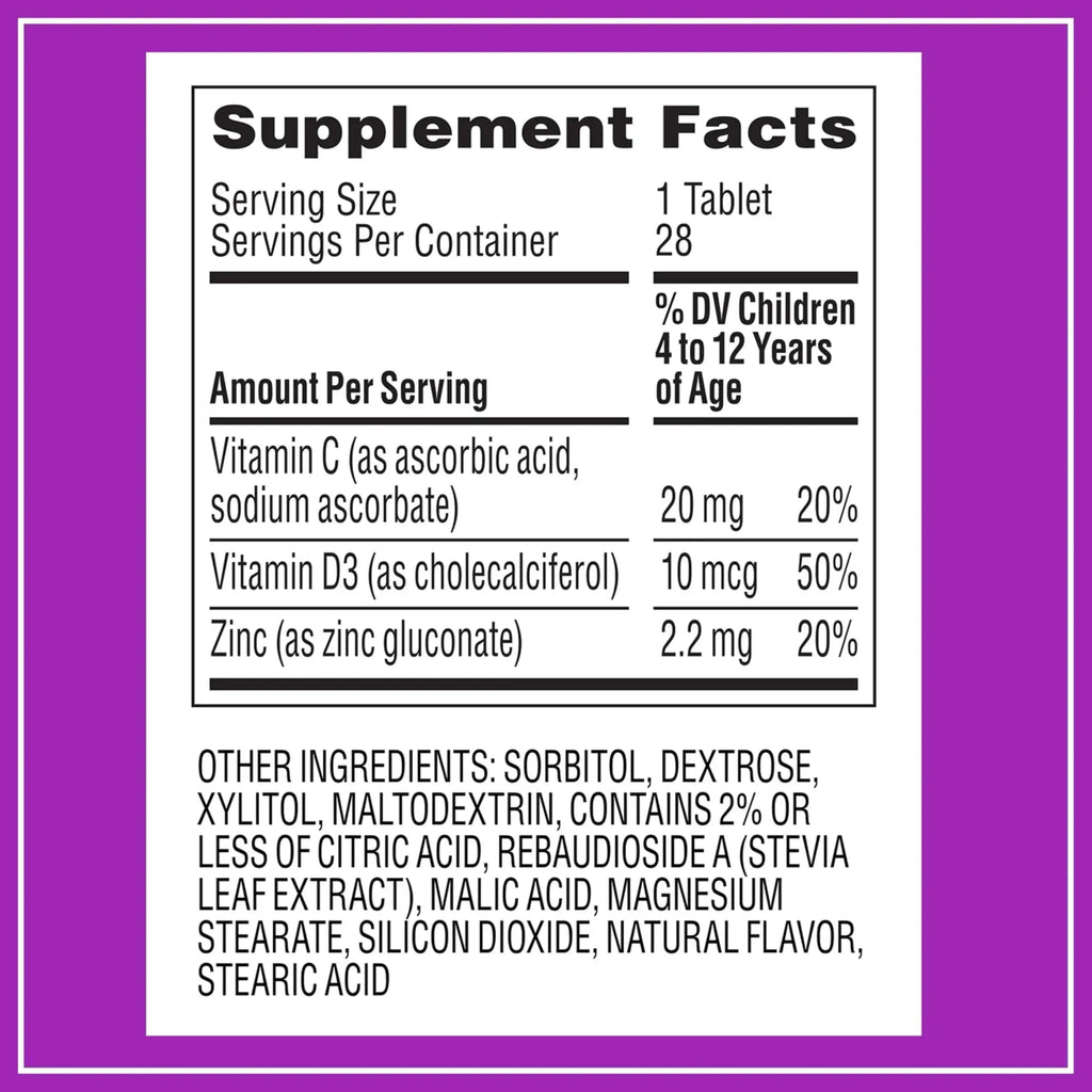 Zarbee's Kids Immune Support, Vitamin C, D & Zinc Daily Immunity Vitamins for Children 4+ Years, Natural Tropical Fruit Flavor, 28 Chewable Tablets Zarbee's Au supplements