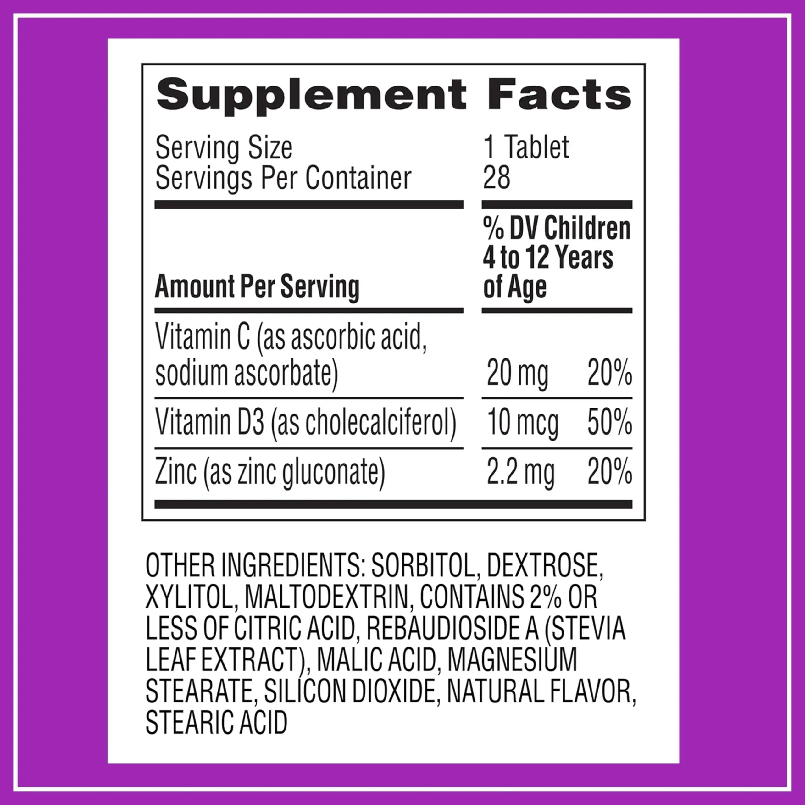 Zarbee's Kids Immune Support, Vitamin C, D & Zinc Daily Immunity Vitamins for Children 4+ Years, Natural Tropical Fruit Flavor, 28 Chewable Tablets Zarbee's Au supplements