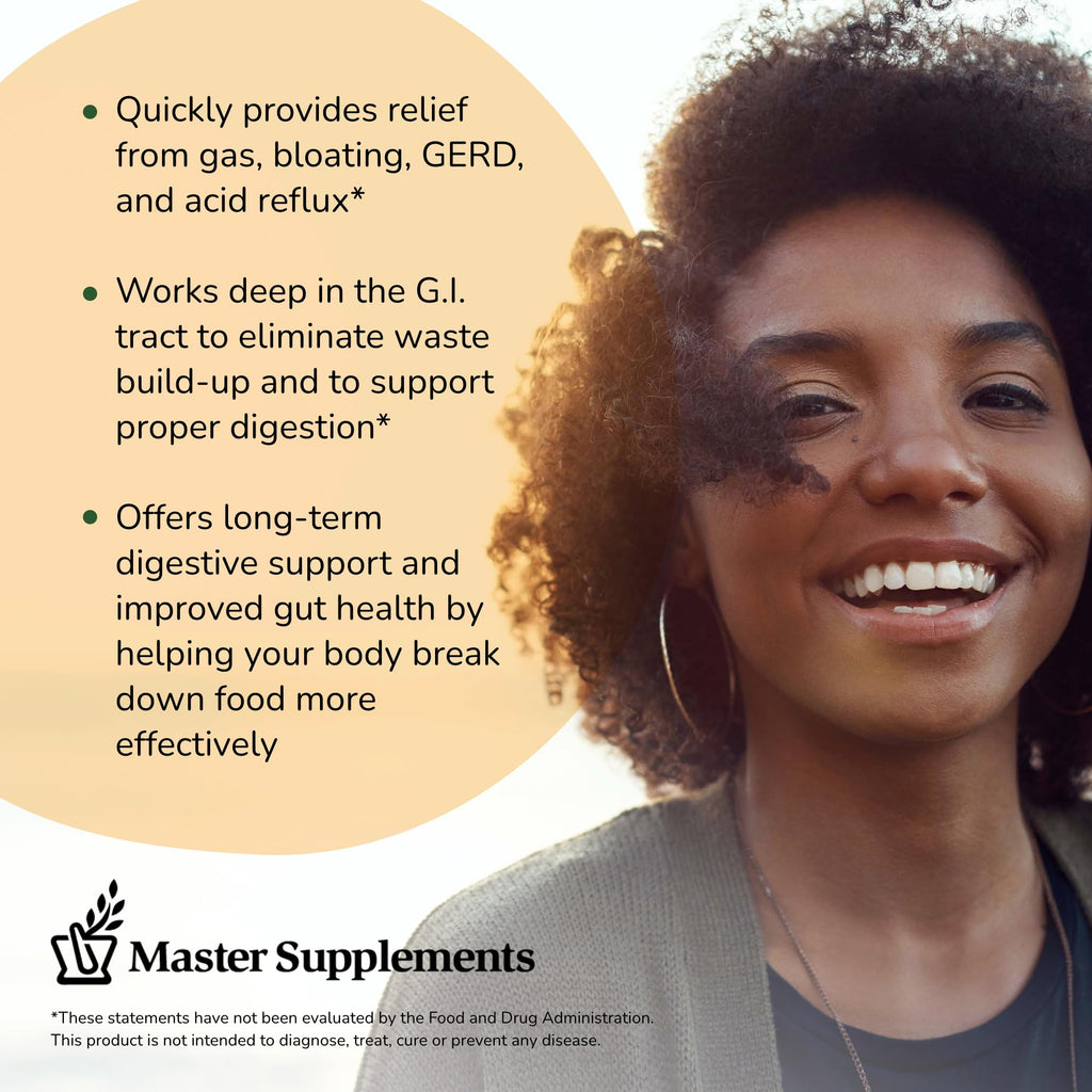 Master Supplements Enzalase - 50 Capsules - Probiotic Compatible Enzymes - Provides Digestive Boost + Gas & Bloating Relief - Gluten Free - 50 Servings