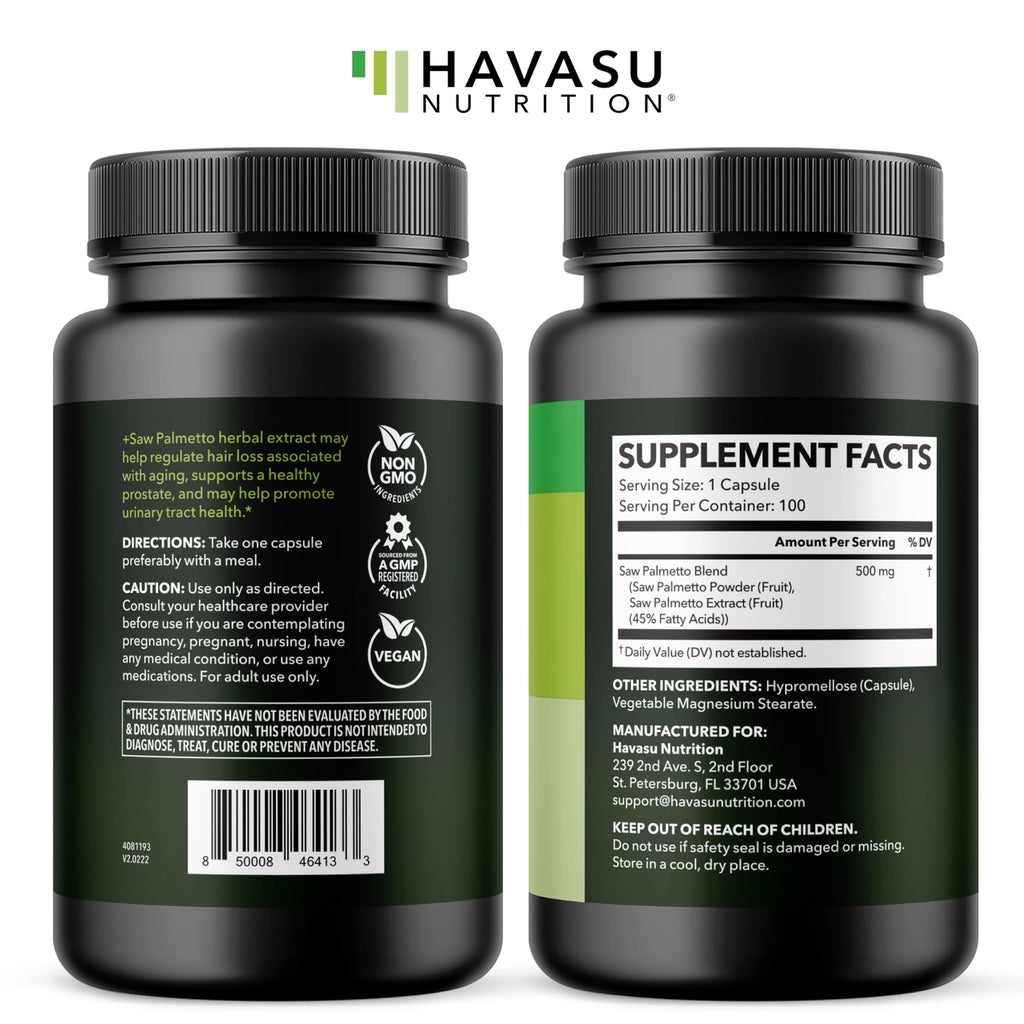 Saw Palmetto for Men Prostate Health Supplement to Promote Urinary Tract Function - 500mg Per Serving - 100 Count - DHT Blocker Hair Vitamin