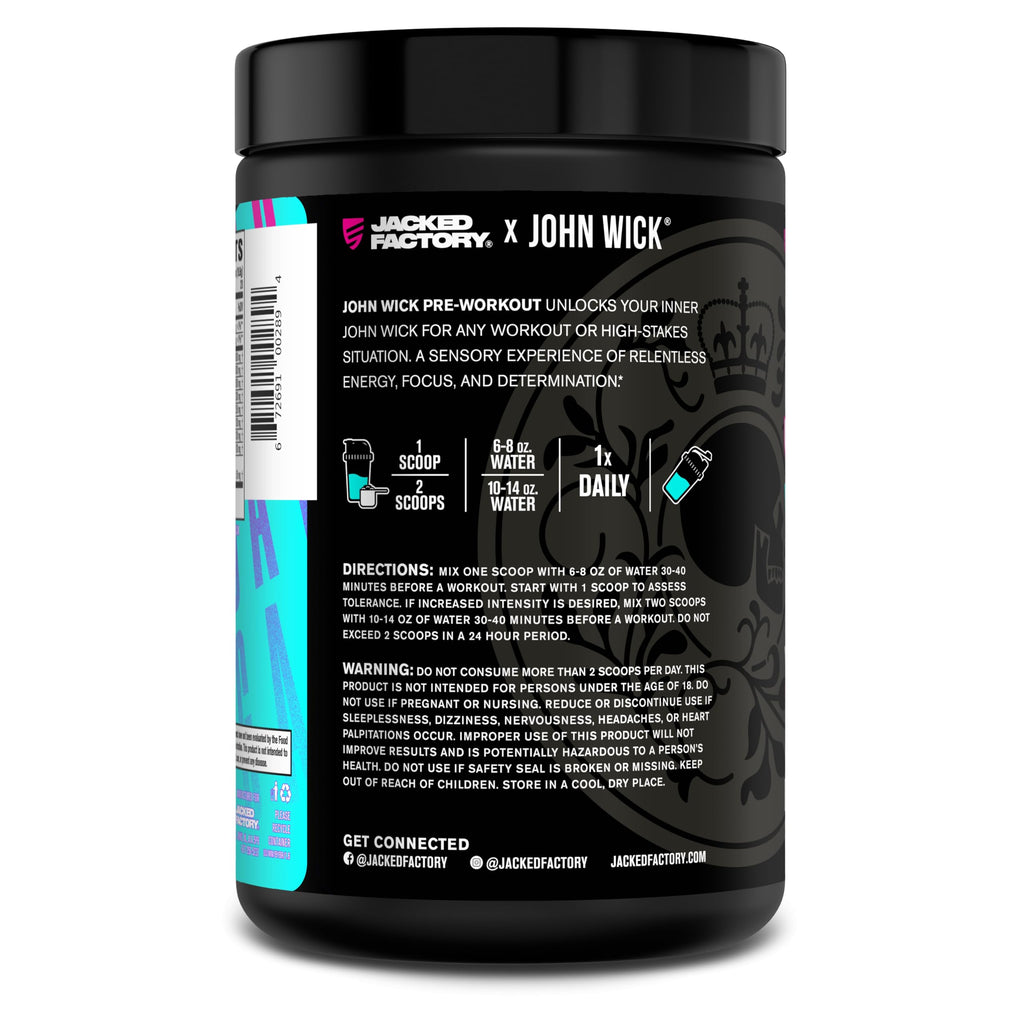 Jacked Factory X John Wick - Wick Mode Pre Workout Powder - Intense Energy, Battle-Ready Focus, Unstoppable Commitment, and Sheer Will