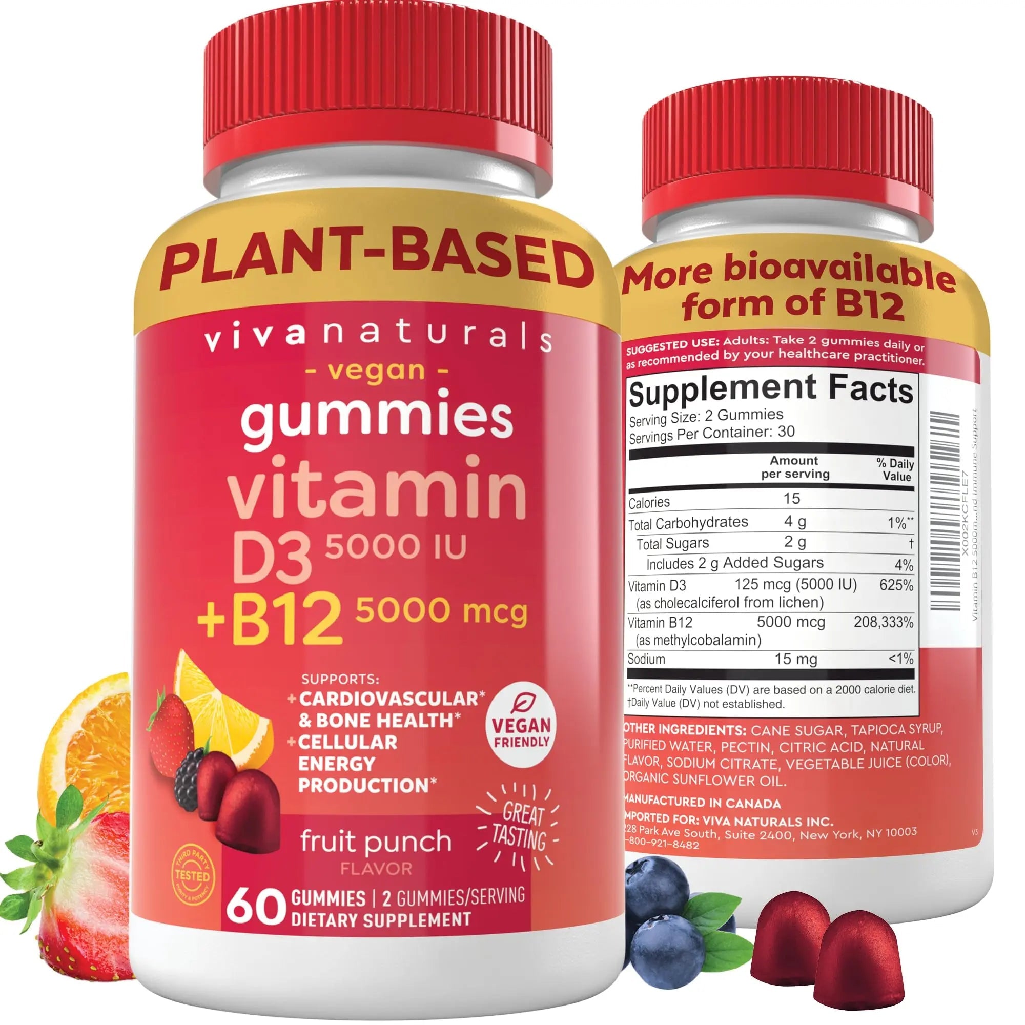 Viva Naturals Plant-Based B12 Gummies with Vitamin D3 - Chewable 5000mcg B12 Viva Naturals Au supplements