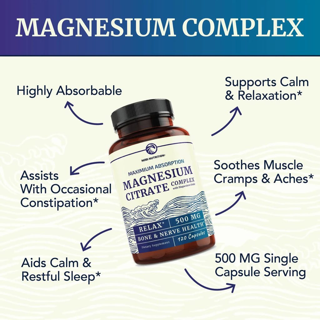 Magnesium Citrate Complex 500 MG for Calm, Relaxation, Constipation & Digestion Nobi Nutrition Au supplements