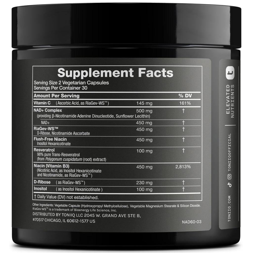 Toniiq Liposomal NAD+ and Resveratrol Supplement - 1500mg Ultra High Strength NAD Supplement - Clinically Studied Ingredients with Patented RiaGev-WS