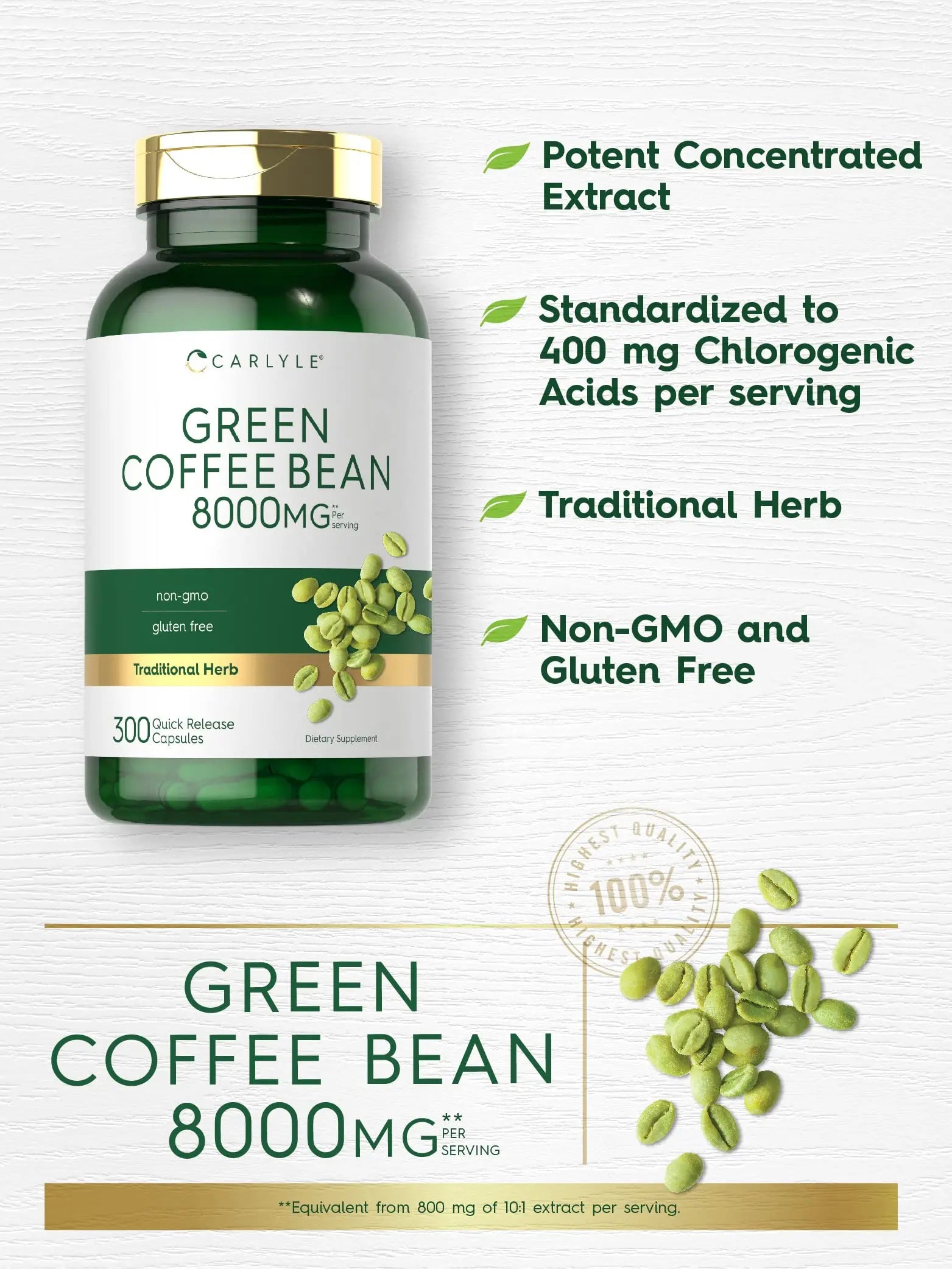 Carlyle Green Coffee Bean Extract | 8000 mg | 300 Capsules | Non-GMO and Gluten Free Carlyle Au supplements
