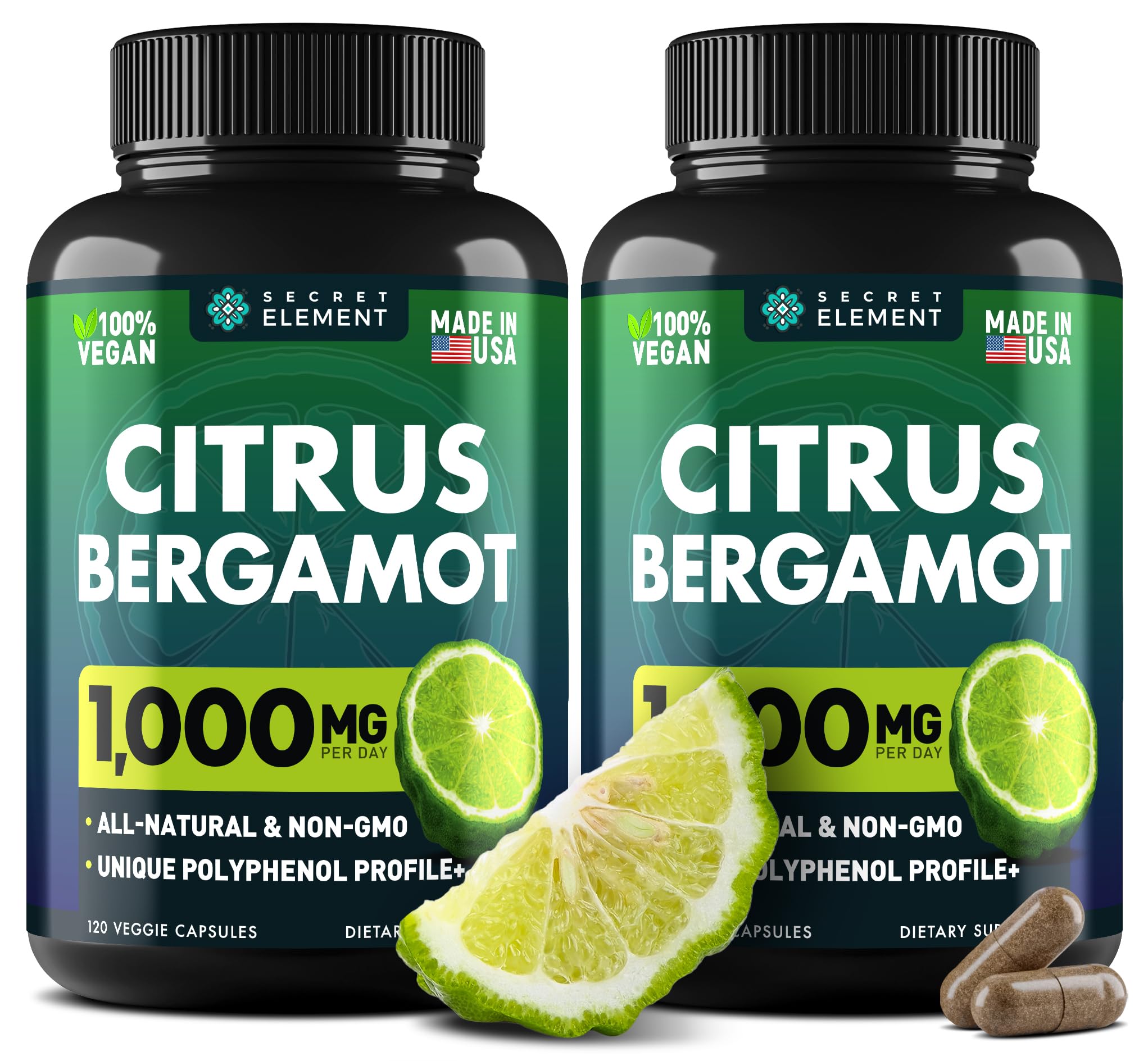 (2 PACK) Citrus Bergamot Extract 1000mg - Citrus Bergamot Supplement for Circulatory Health, Immunity, and Graceful Aging - 2x the potency of Citrus Bergamot 500mg