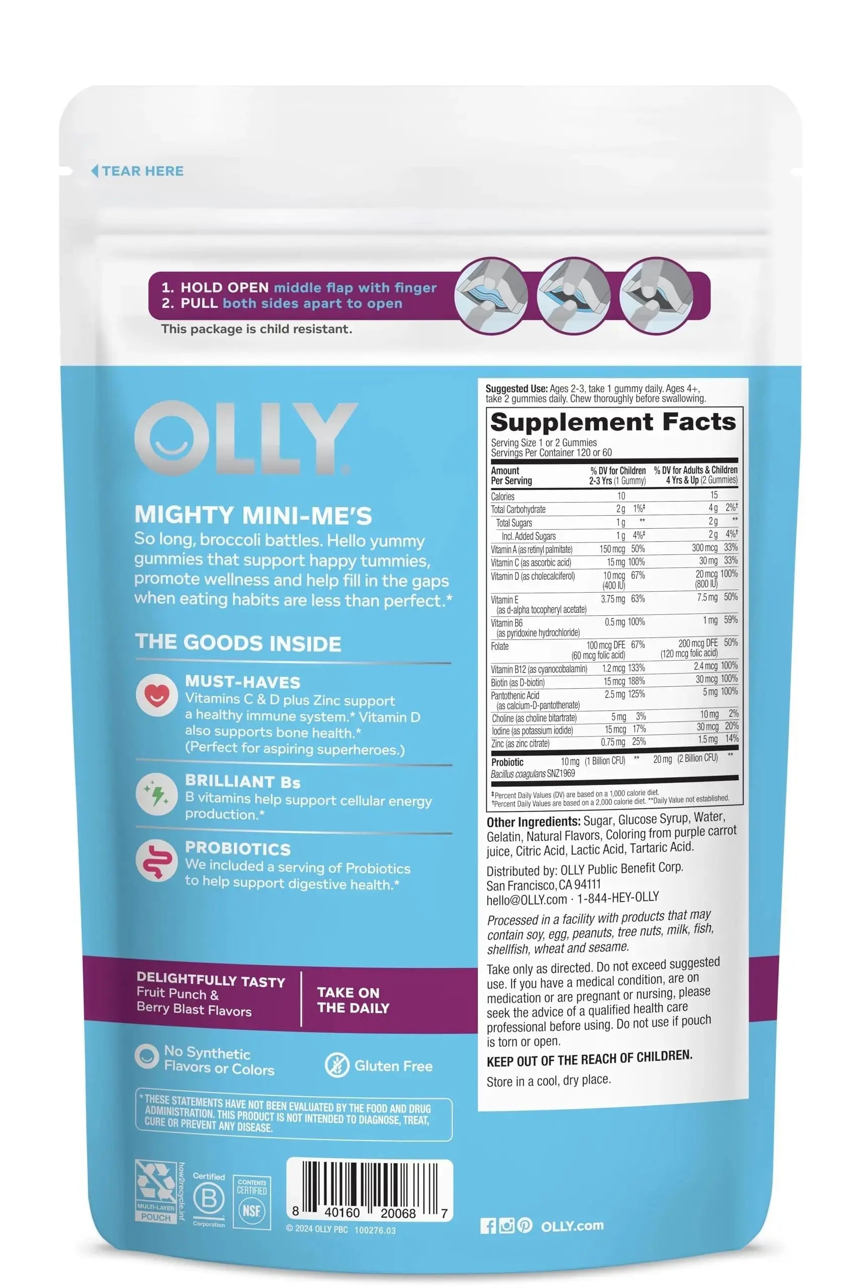 OLLY Kids Multivitamin & Probiotic Gummy, Digestive Support, Vitamins A, D, C, E, B, Zinc, Chewable Supplement OLLY Au supplements