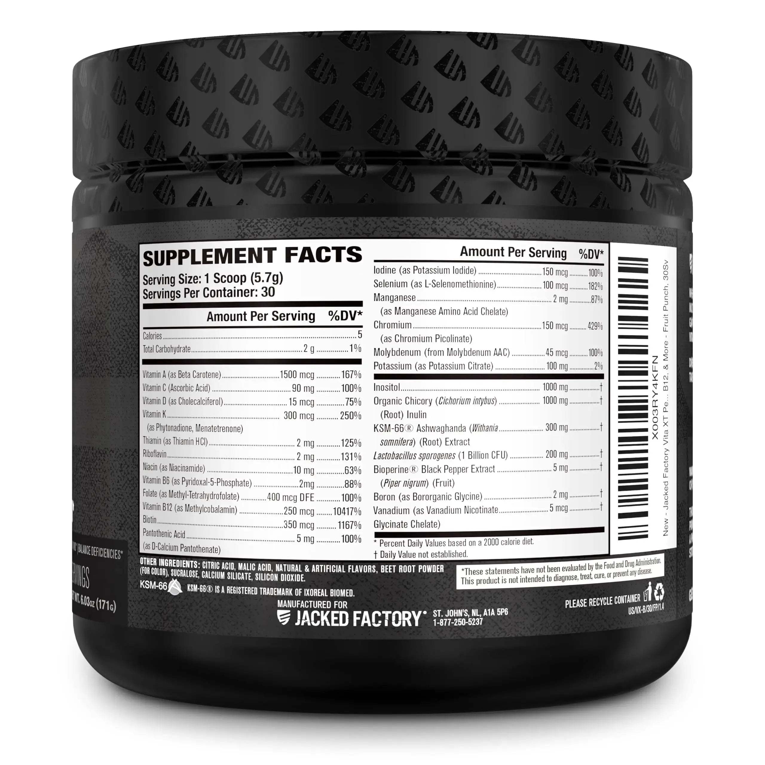 Jacked Factory Vita XT Performance Vitamin Powder - Daily Multivitamin Powder for Men with KSM-66 Ashwagandha, Prebiotic Fiber Jacked Factory Au supplements