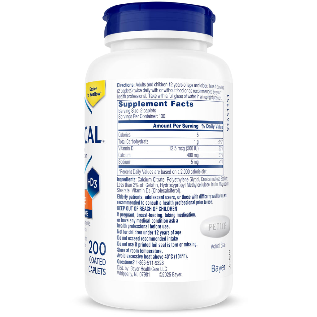 Citracal Petites, 400 mg Calcium Citrate, Easily Absorbed and Highly Soluble with 12.5 mcg