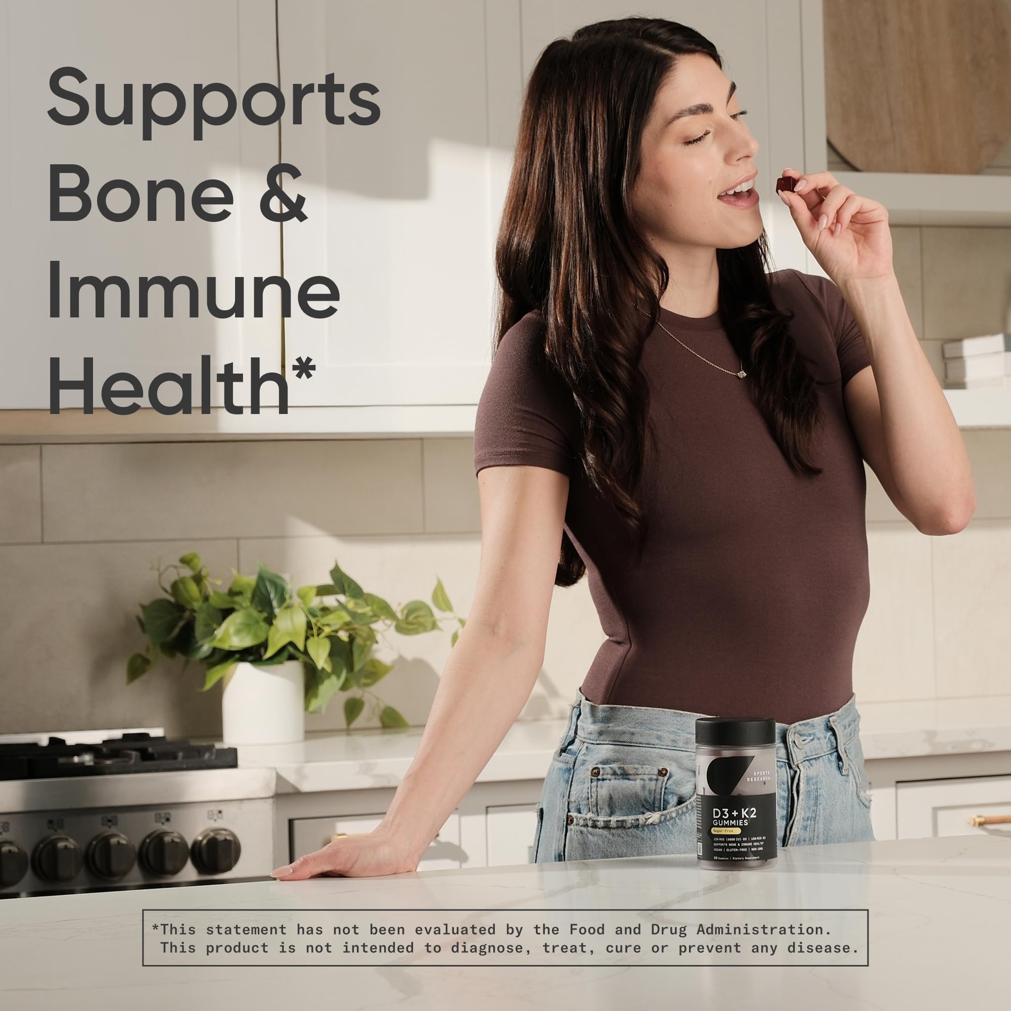 Sports Research® Vegan Vitamin D3 + K2 Sugar-Free Gummies - 125mcg (5000iu) Vitamin D w/ 100mcg Mk7 Vitamin K - Supports Bone & Immune Health