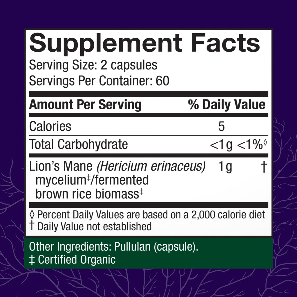 Host Defense Mushrooms Lion's Mane - Supplement Capsules for Brain Health Support - Mushroom Support for Focus & Memory Function
