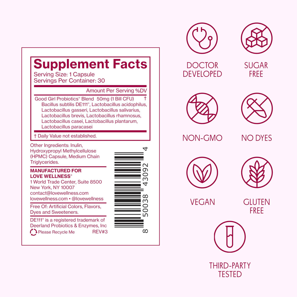 Love Wellness Good Girl Probiotics | Women’s Vaginal Health & pH Balance Supplement | 9-Strain Probiotic for Urinary Tract, Yeast, Odor & Immune Support | Gluten-Free (30-Day Supply) Love Wellness Au supplements