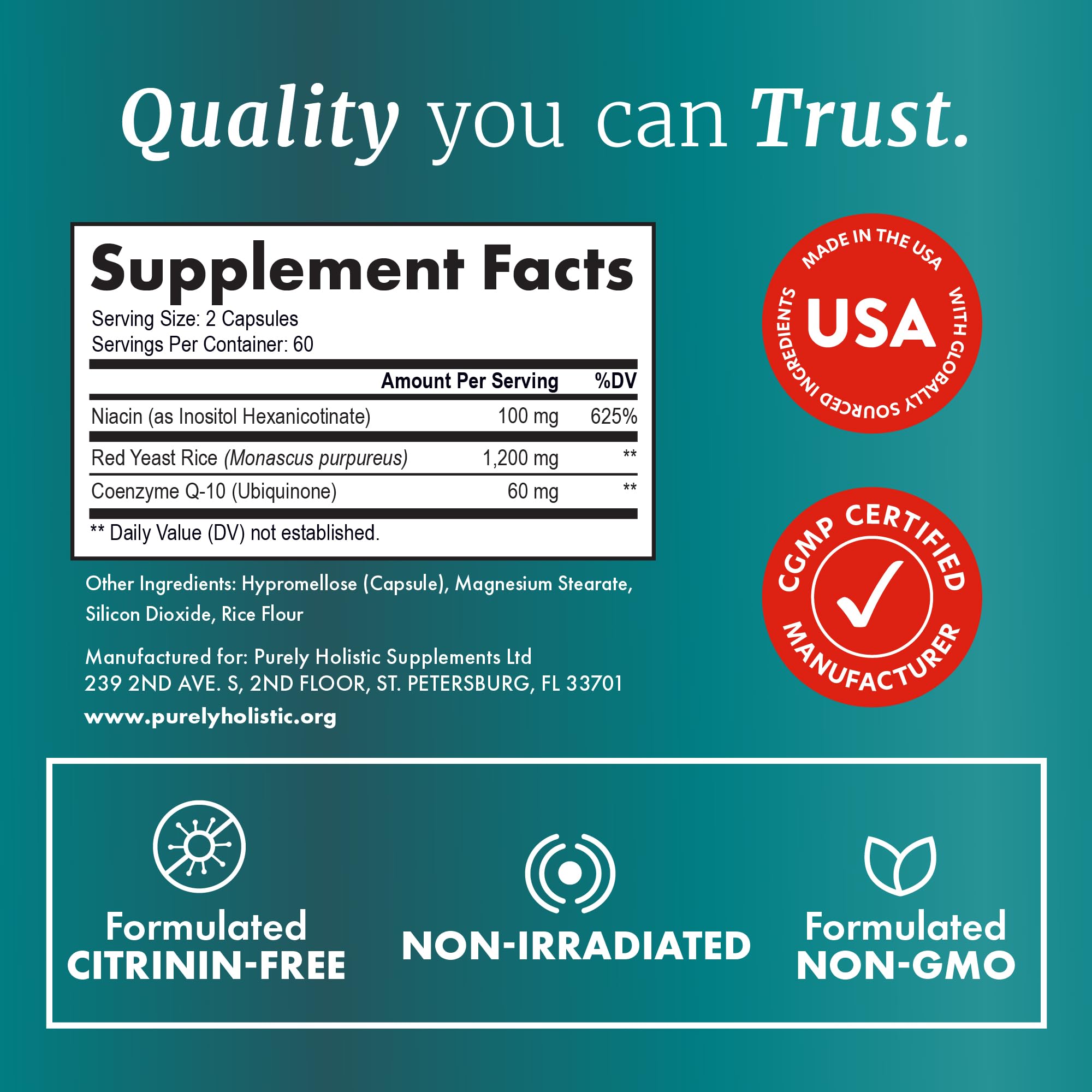 Red Yeast Rice with CoQ10 Supplement | Healthy Cholesterol Levels & Heart Health Support | Extra Strength Red Yeast Rice 1200 MG (600 MG Per Capsule) with Monakolin K