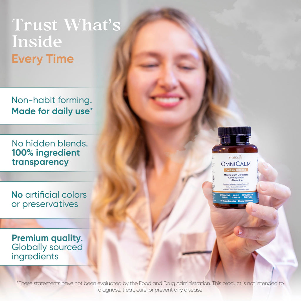 VITALCRAFT LABS OmniCalm Cortisol Supplements for Women & Men | Stress Relief & Sleep Support with Magnesium & Ashwagandha, L Theanine | 14-in-1 Cortisol Reducer, Manager, Detox – USA VITALCRAFT LABS Au supplements