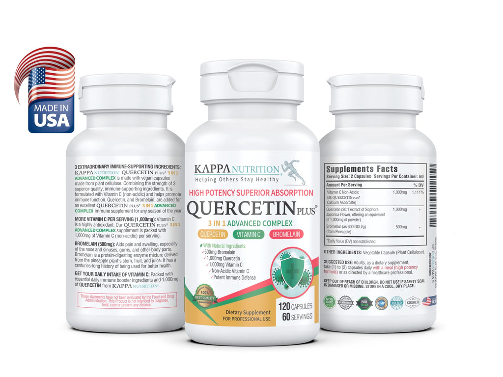 QUERCETIN PLUS, Quercetin 1,000mg, Bromelain 500mg and Vitamin C 1,000mg, (120 Capsules), 3 in 1 from Bioflavonoids, Supports Immune, Cardiovascular & Respiratory Health, Seasonal Allergy Relief. KAPPA NUTRITION Au supplements