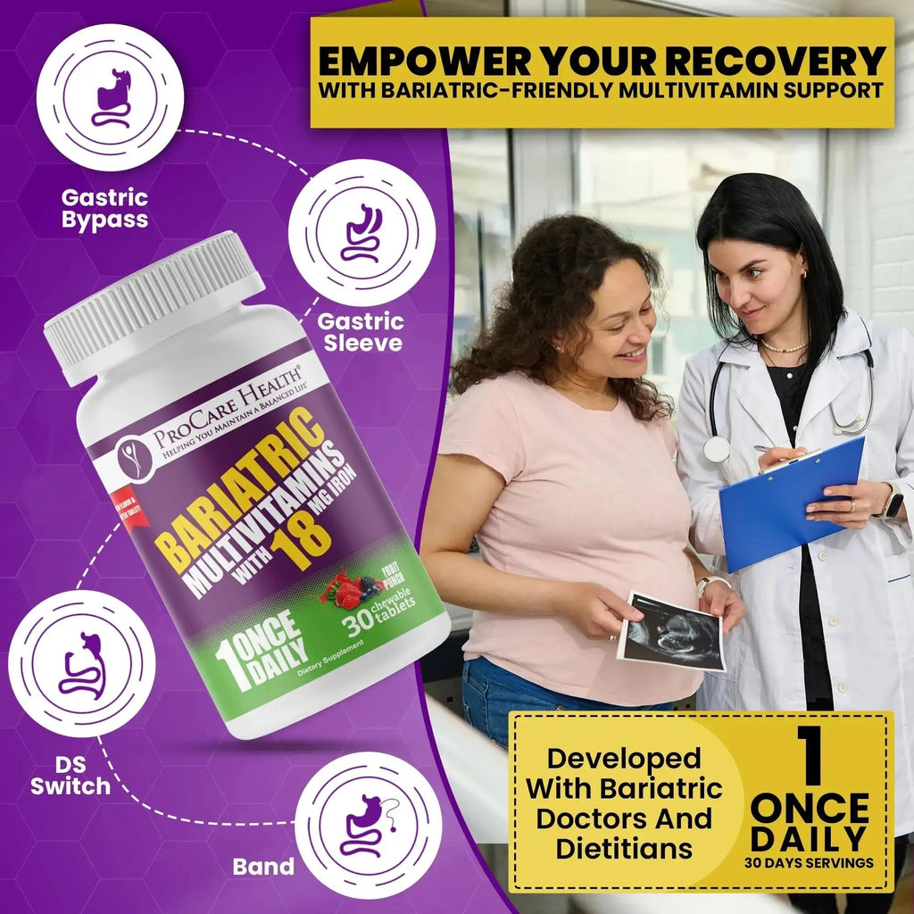 ProCare Health Bariatric Chewable Multivitamin with Iron 18mg (30 Tablets) - Fruit Punch Flavor Bariatric Multivitamin Chewable ProCare Health Au supplements