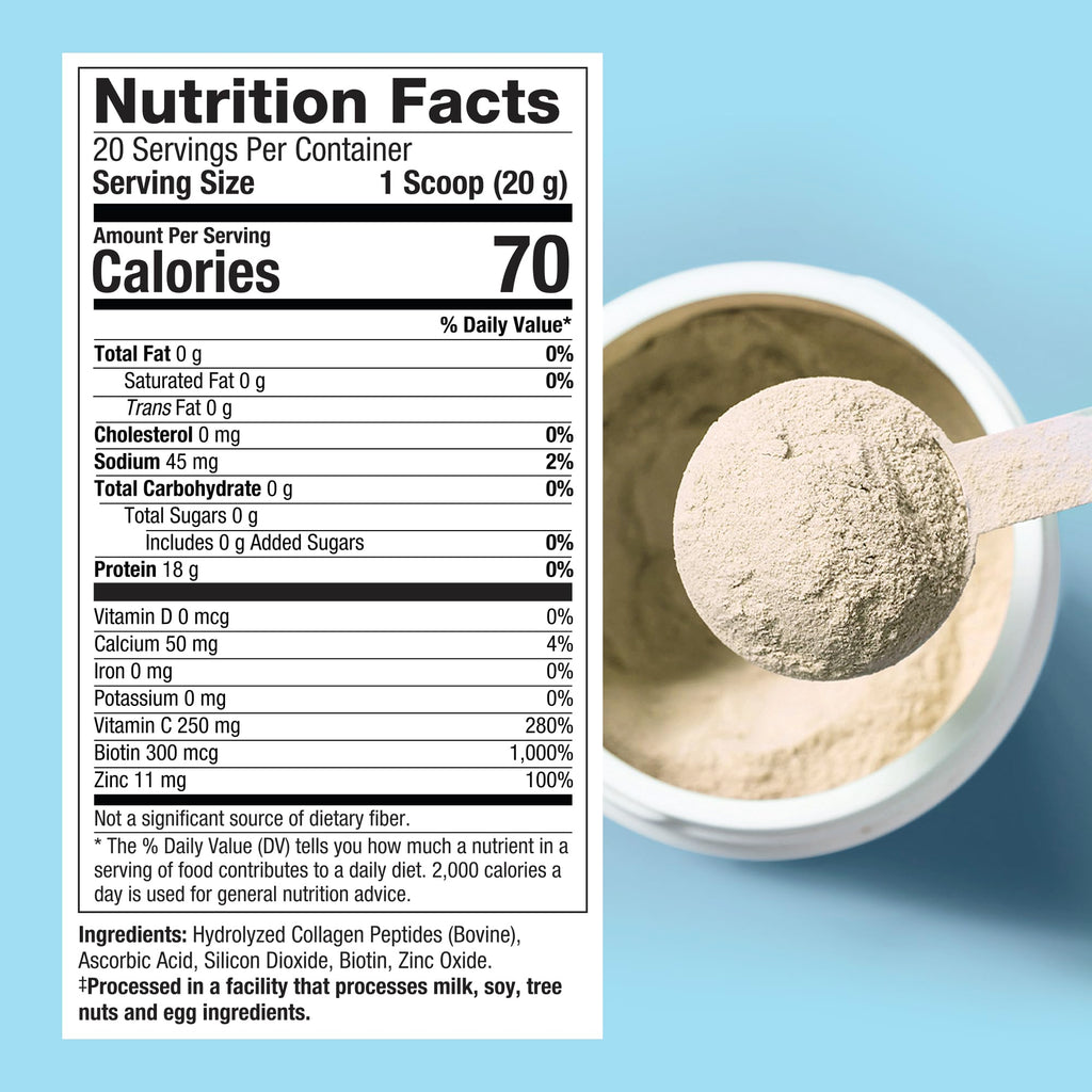 Purely Inspired Collagen Powder, Unflavored (20 Servings) - 20g Hydrolyzed Collagen Peptides Protein Powder for Women & Men - Grass-Fed & Pasture Raised Supports Hair