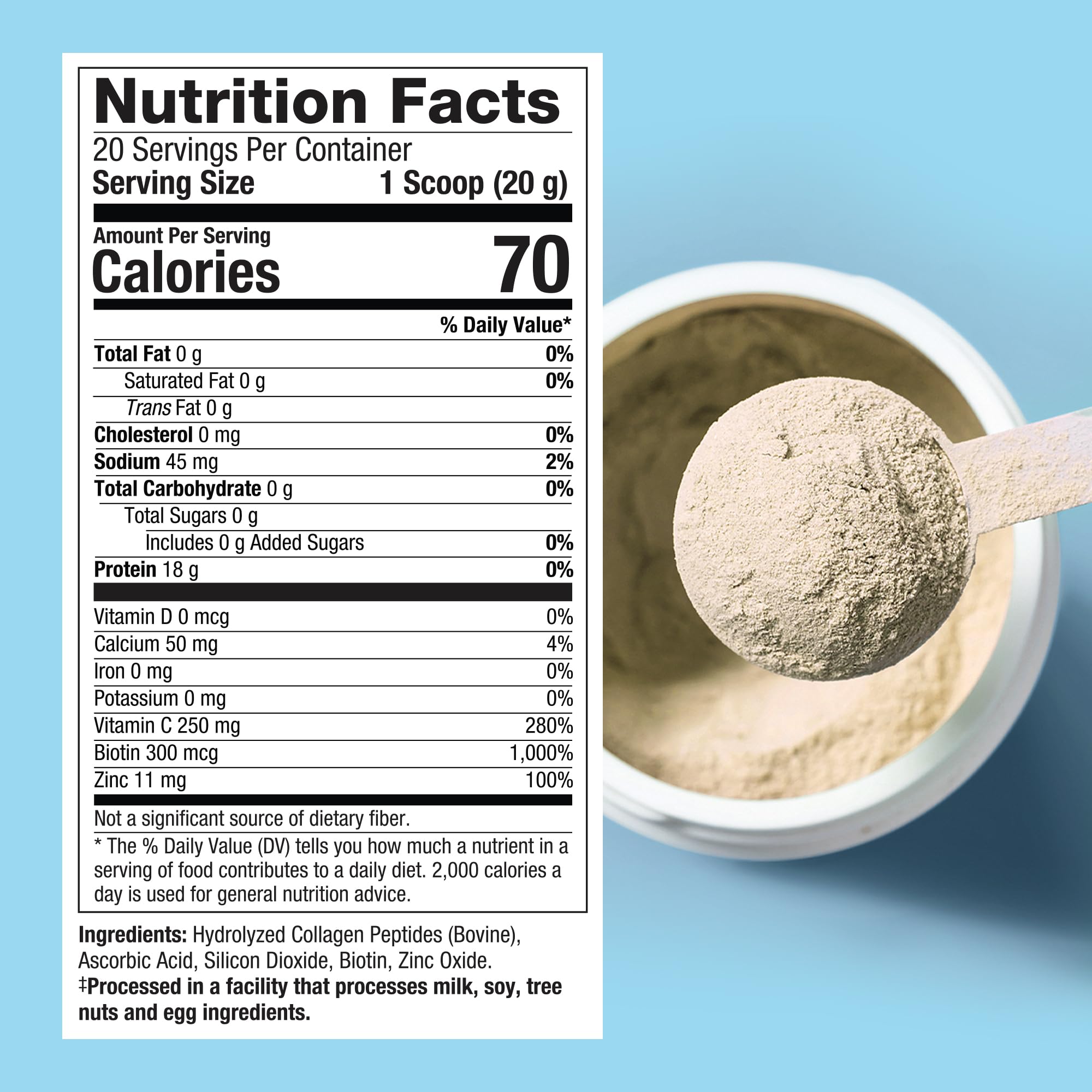 Purely Inspired Collagen Powder, Unflavored (20 Servings) - 20g Hydrolyzed Collagen Peptides Protein Powder for Women & Men - Grass-Fed & Pasture Raised Supports Hair