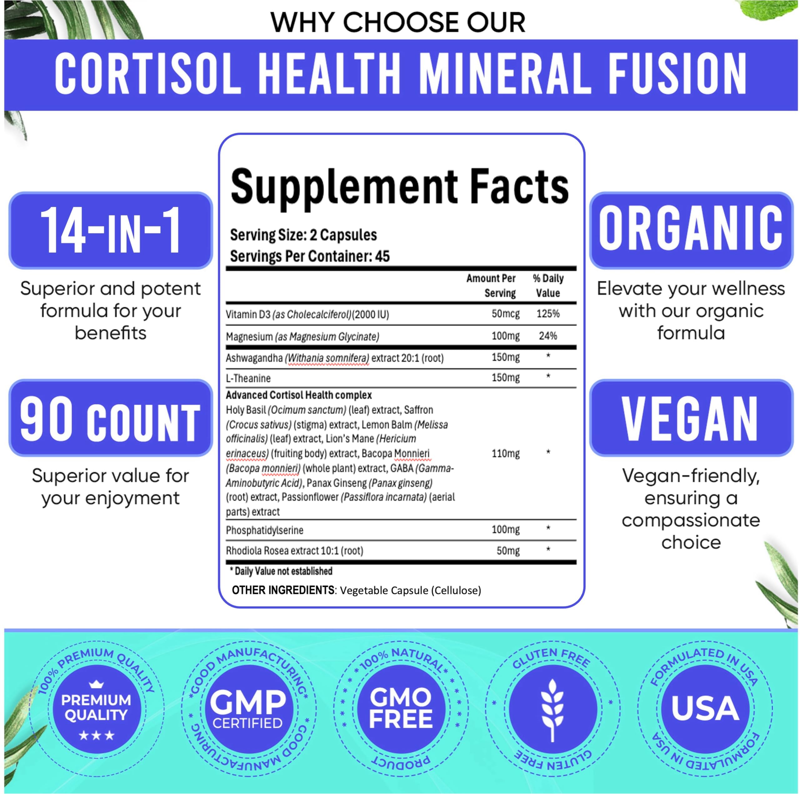 Adndale Cortisol Supplements for Women. Cortisol Reducer 14-in-1 Ashwagandha Supplement with Magnesium Glycinate, L-Theanine & More. 90 Capsules. Adndale Au supplements