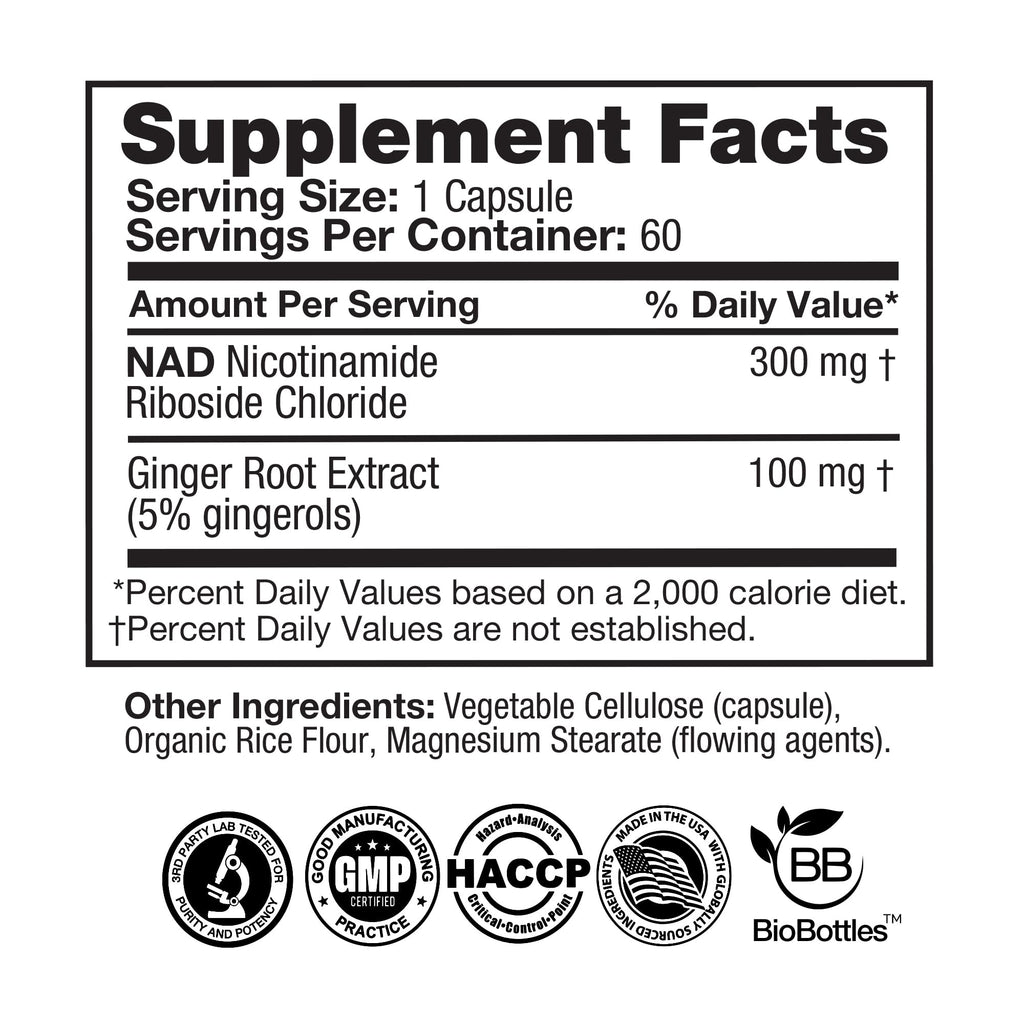 Feelgood Company NAD+ Supplement - Anti-Aging & Cellular Energy Support - Supports Energy, Cognitive Function & Cellular Health - 60 Capsules - NAD+ Precursor FeelGood Superfoods Au supplements
