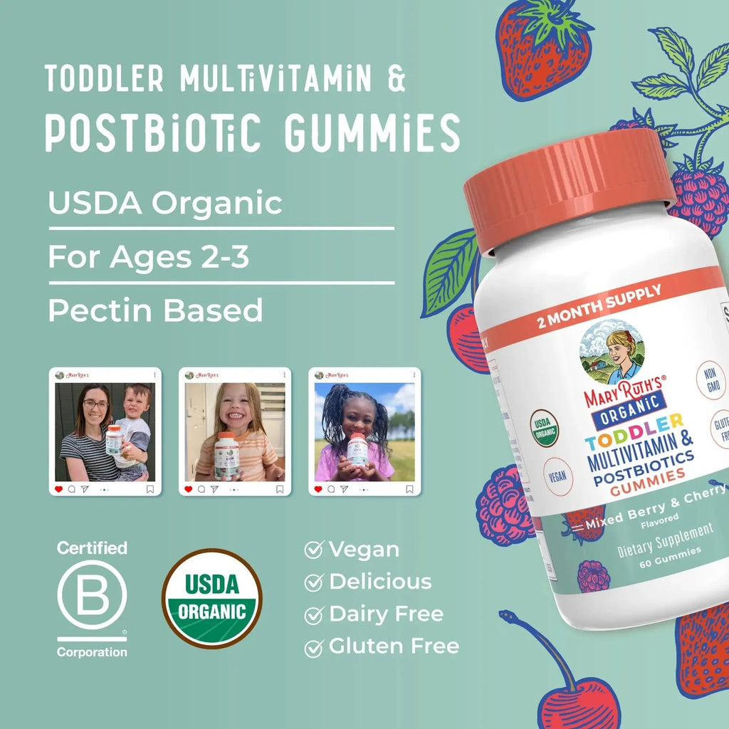 MaryRuth Organics Toddler Multivitamin Gummies + Postbiotics | USDA Organic | Vitamins for Kids Ages 2+ | Immune Support | Vitamin C | MaryRuth Organics Au supplements