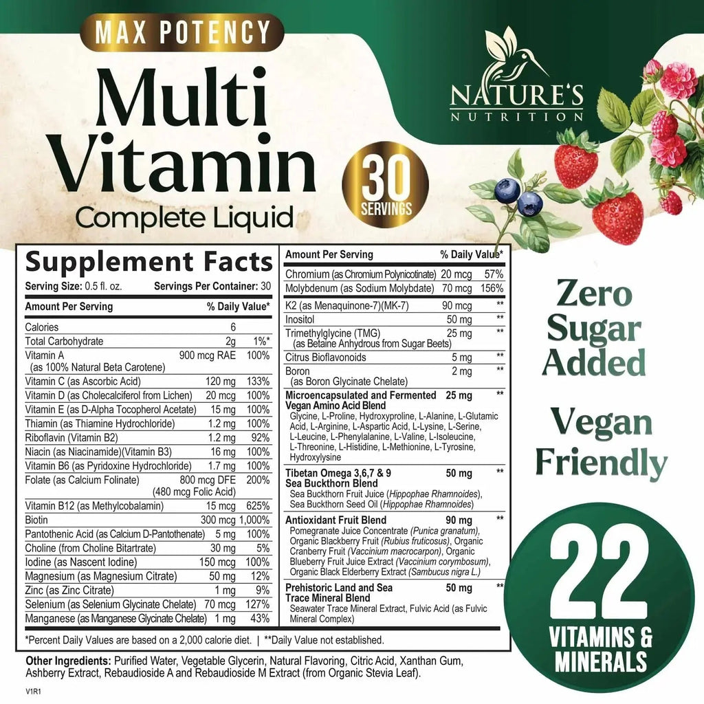 Liquid Multivitamin - Sugar Free Daily Multi Vitamin for Women, Men & Kids, Vitamins A, C, D, B-12, Biotin & Zinc - Supports Faster Hair Growth Nature's Nutrition Au supplements