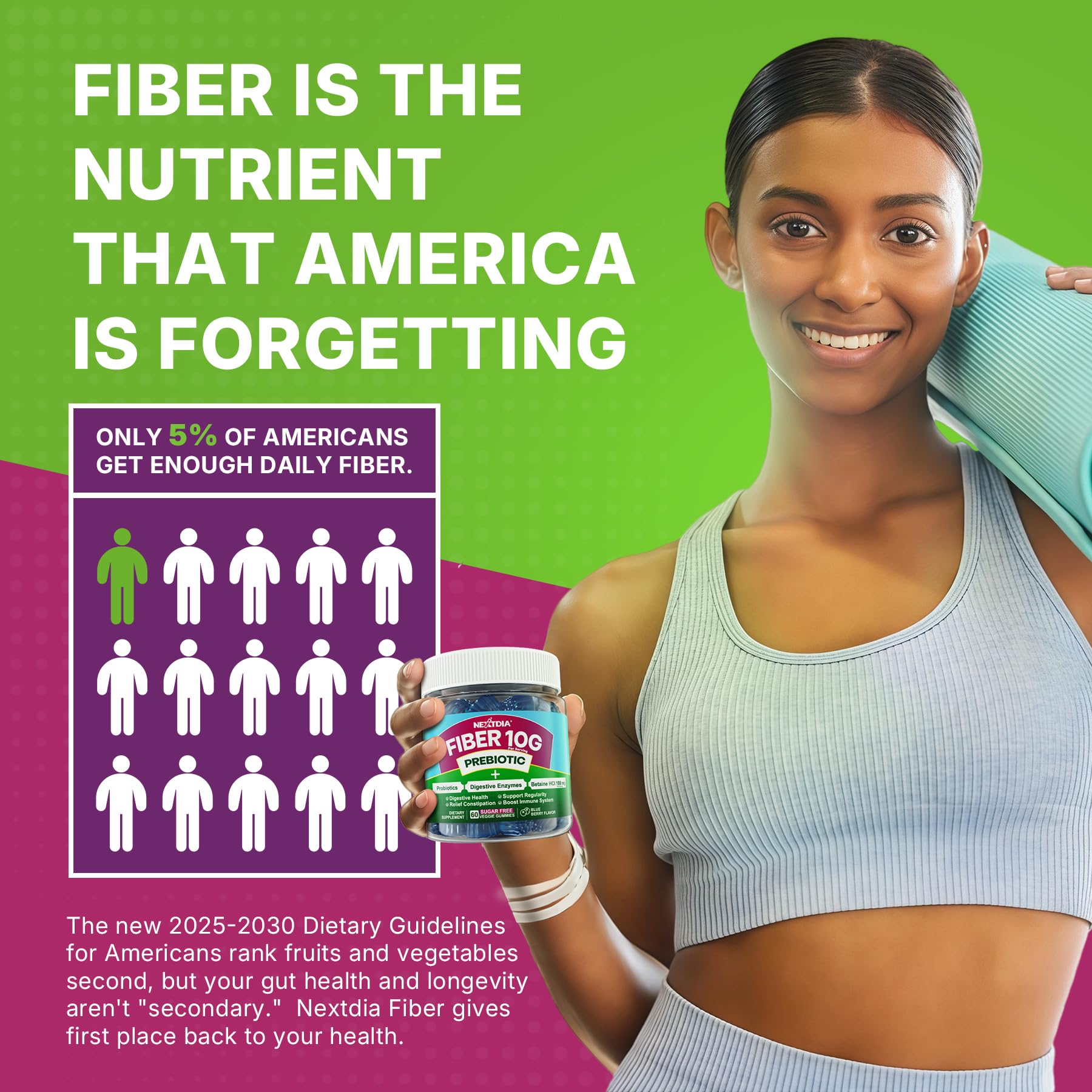 Fiber Gummies for Adults, Sugar Free 10g Prebiotic Fiber Supplement with Digestive Enzymes, Probiotics & 100mg Betaine for Digestive & Gut Health