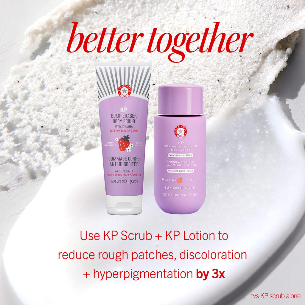First Aid Beauty - KP Bump Eraser Body Scrub with 10% AHA, Keratosis Pilaris Exfoliator with Glycolic and Lactic acids, Helps Reduce Chicken Skin Bumps
