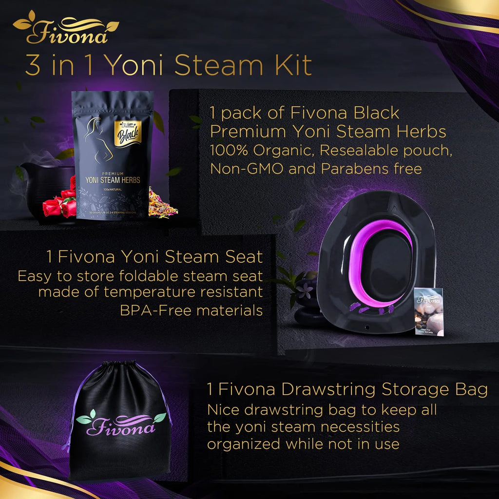 Fivona 3-in-1 Yoni Steam Kit Black - Foldable Over The Toilet Steamer Seat with Herbal Blend and Storage FIVONA Au supplements