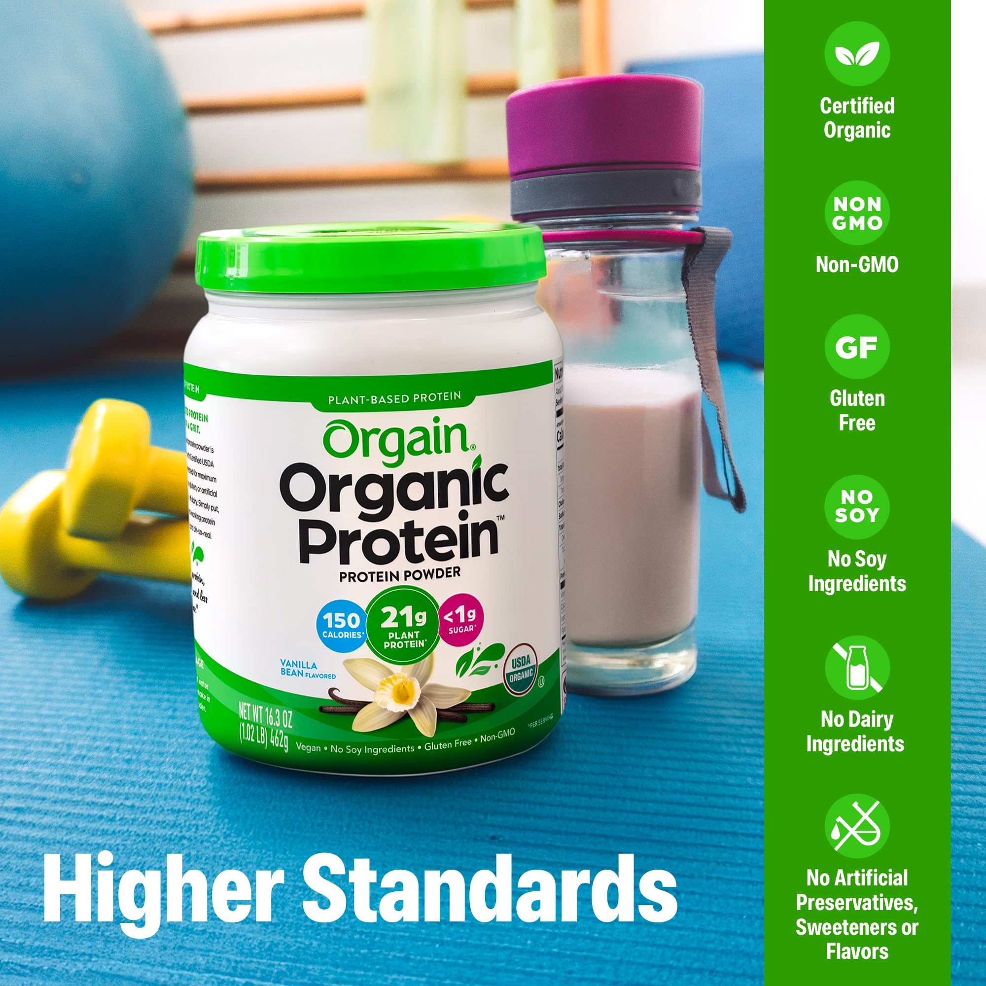 Orgain Organic Vegan Protein Powder, Vanilla Bean - 21g Plant Based Protein, 4g Prebiotic Fiber, No Lactose Ingredients, No Added Sugar, Non-GMO, For Shakes & Smoothies