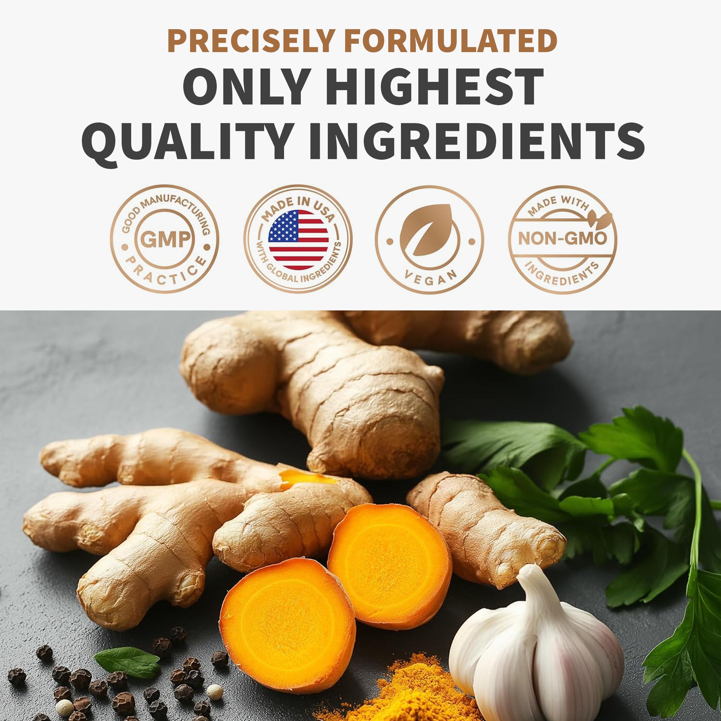 4-in-1 Turmeric Joint Support Supplements with Garlic and BioPerine - 2360 mg High Potency Herbal Blend for Mobility, Everyday Flexibility, Digestive Comfort