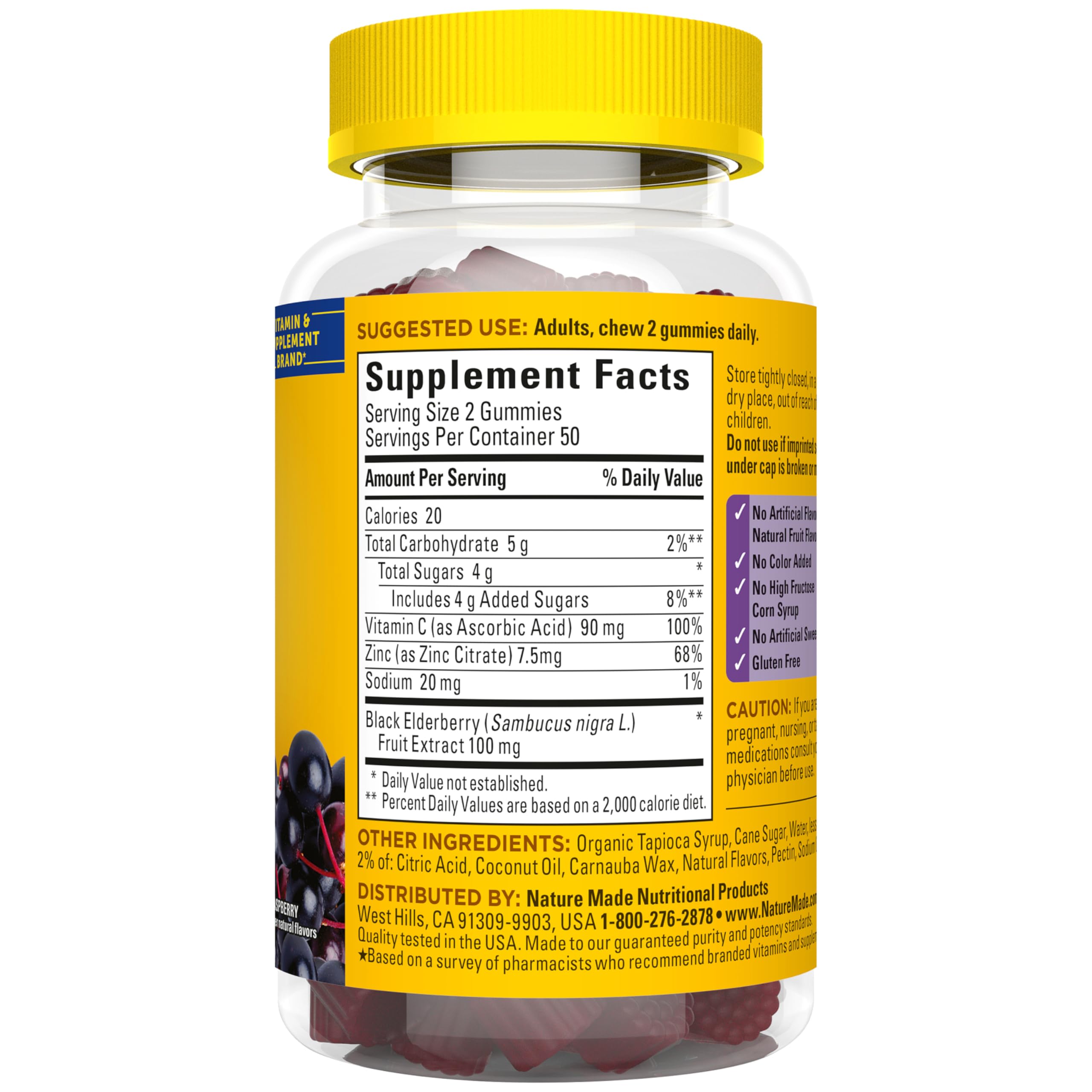 Nature Made Elderberry Gummies with Vitamin C and Zinc, Dietary Supplement for Immune Support