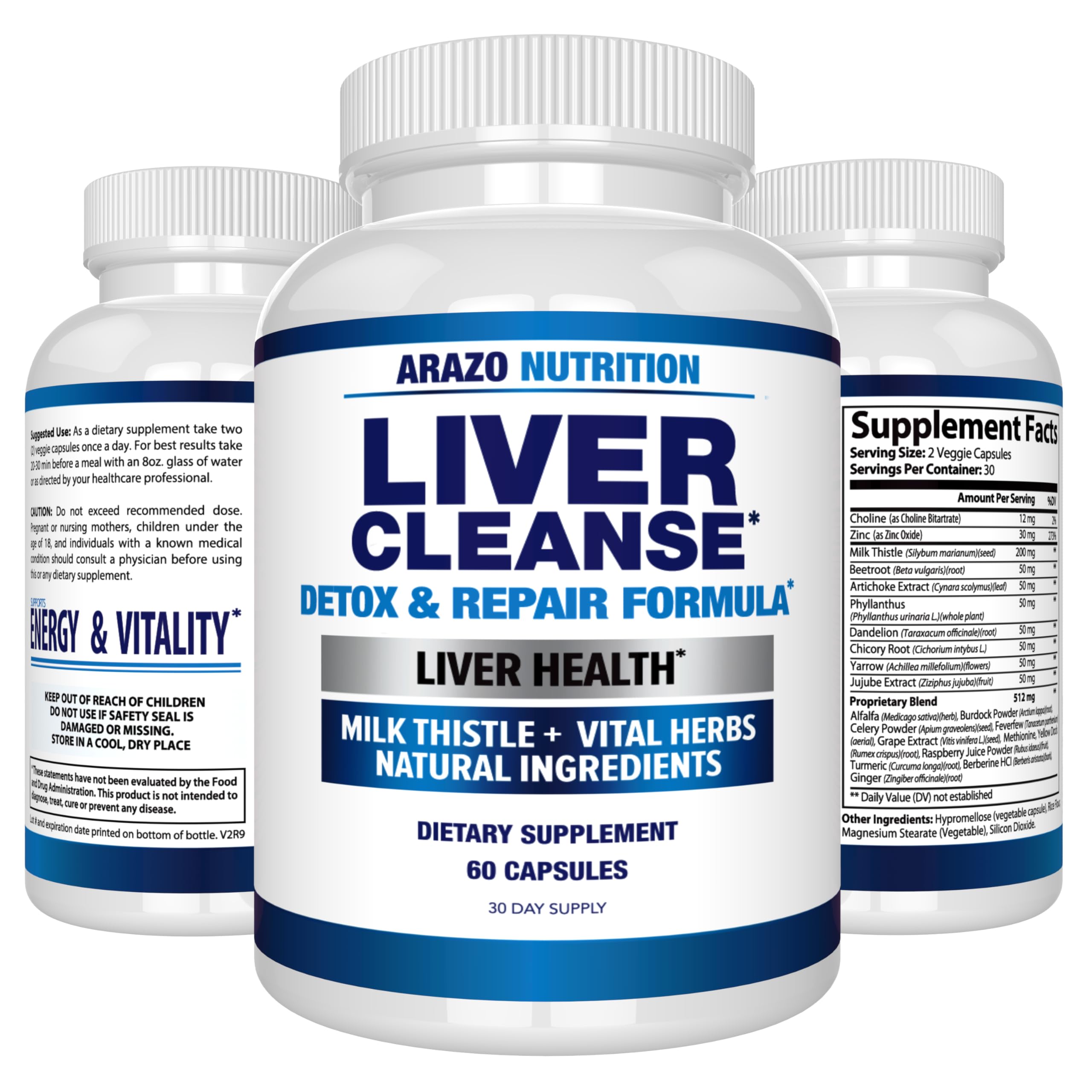 Arazo Nutrition Liver Cleanse Detox & Repair Formula – Milk Thistle Herbal Support Supplement: Silymarin, Beet