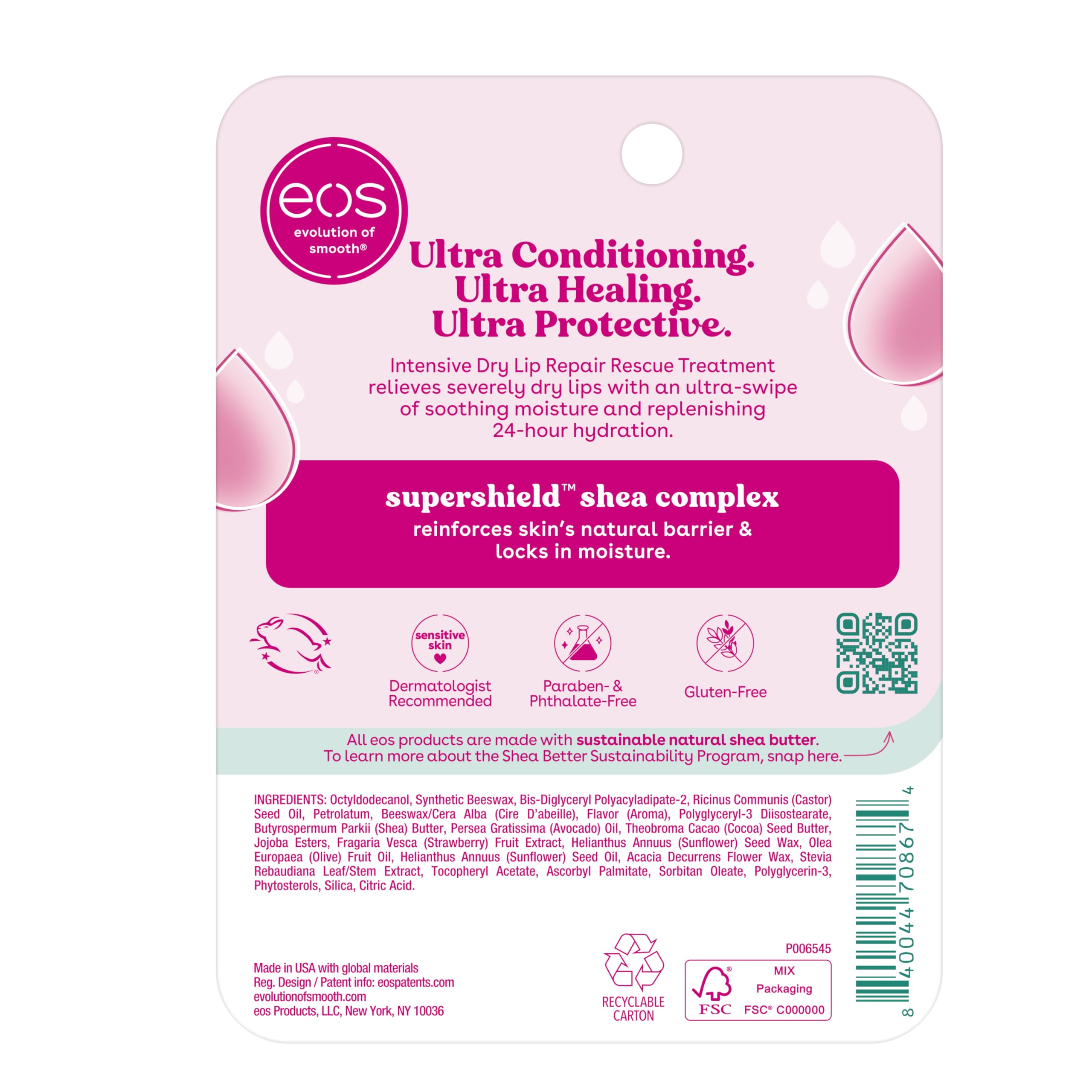 eos The Hero Lip Repair, Extra Dry Lip Treatment, 24HR Moisture, Natural Strawberry Extract, 0.35 fl oz, 2-Pack