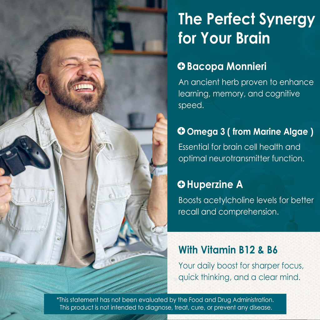 Phosphatidylserine - Nootropic Brian Supplement, Focus & Energy Gummies+ Bacopa Monnieri, Omega 3, Huperzine A, Methyl B12 & B6 for Seniors, Gamers, Workers, Non-GMO, Caffeine-Free, Sugar Free, 2 Pack Nextdia Au supplements