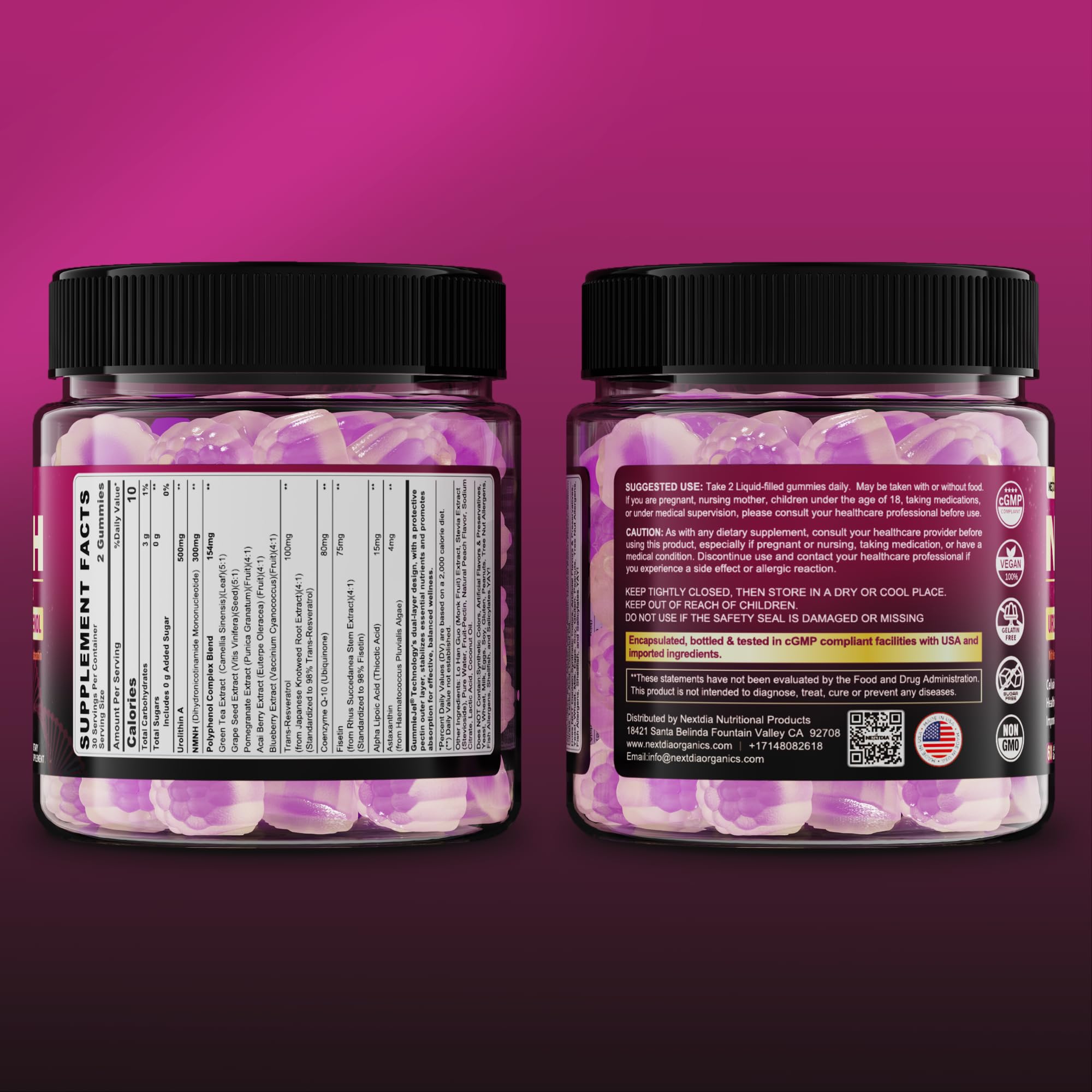 NMNH Gummies 300MG for Longevity with Urolithin A, Polyphenol Blend, Resveratrol, NAD+ Supplement for Women & Men Boost NAD+ Levels, Optimized Aging, Cell, DNA Repair, Energy, Focus, Sugar Free, 60cts Nextdia Au supplements