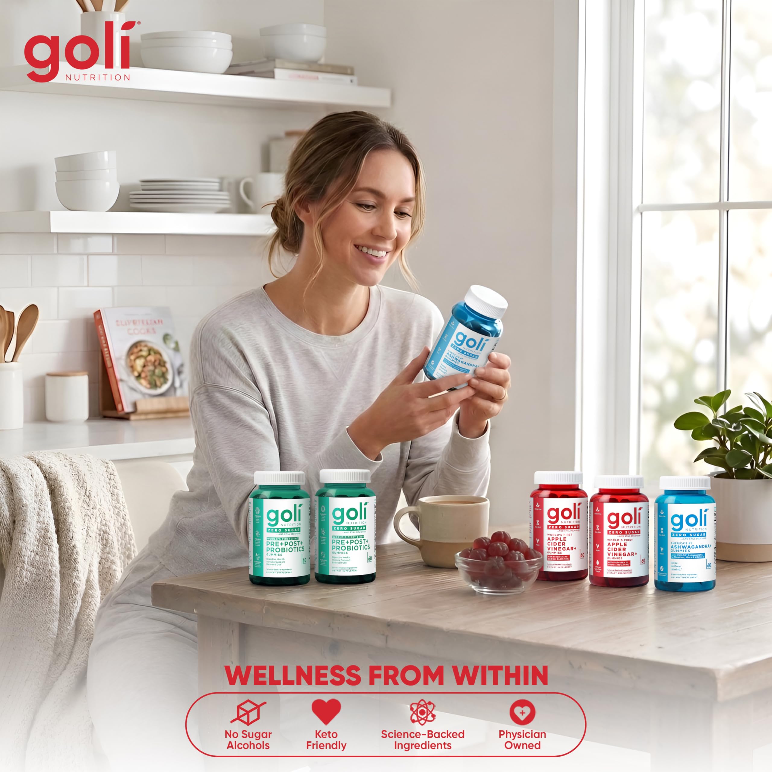 Goli Zero Sugar 6 Pack Bundle - World's First 3-in-1 Pre, Post, Probiotic, Apple Cider Vinegar with Vitamin B12 and Probiotics to Address Bloating, Ashwagandha & L-Theanine, Vitamin D Gummies Goli Au supplements