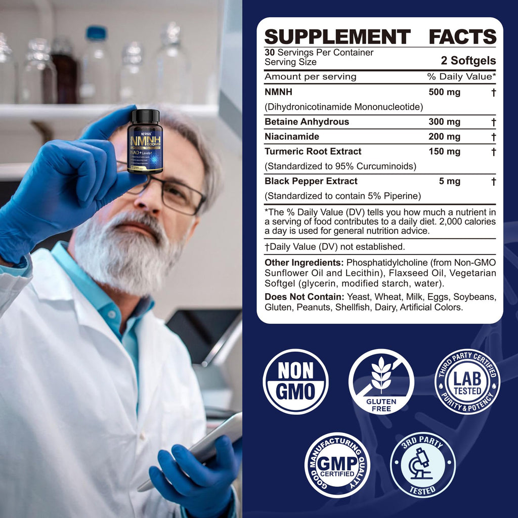 2Pack NAD+ Supplement, Next-Gen NMNH Liposomal 500mg, NR NMN Supplement Alternative, High Absorption NAD+ with Curcumin, Niacinamide for Cellular Energy, DNA Repair, Healthy Aging, 120 Softgels NEVISS Au supplements