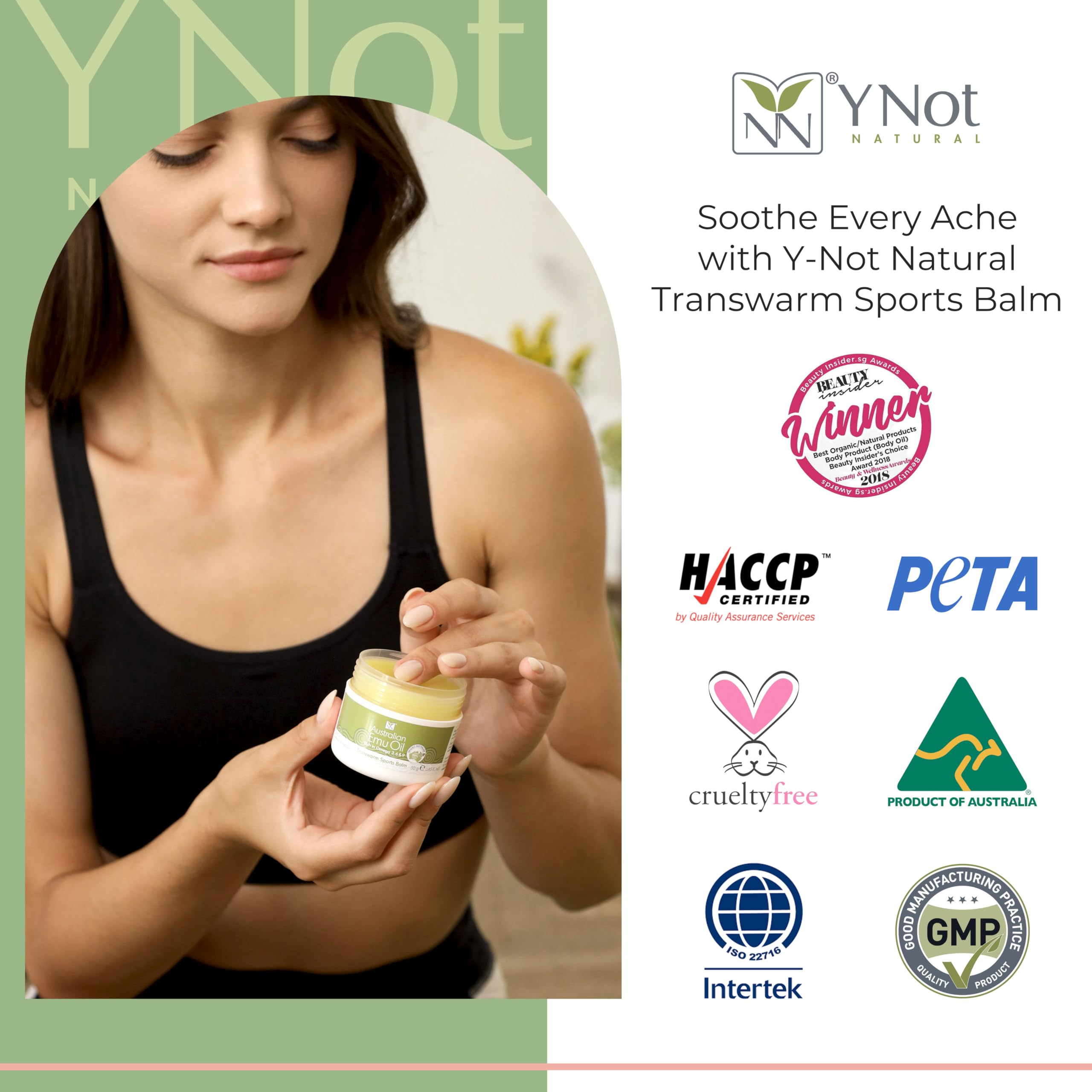 Y Not Natural Transwarm Sports Balm with Pure Emu Oil, Vitamins A, D, E, F & K2, Omega 3 6 9, & Tea Tree Oil Essential Oils - 50g Rub for Joint, Back, Muscle Stiffness & Soothing Itch Relief Y Not Natural Au supplements