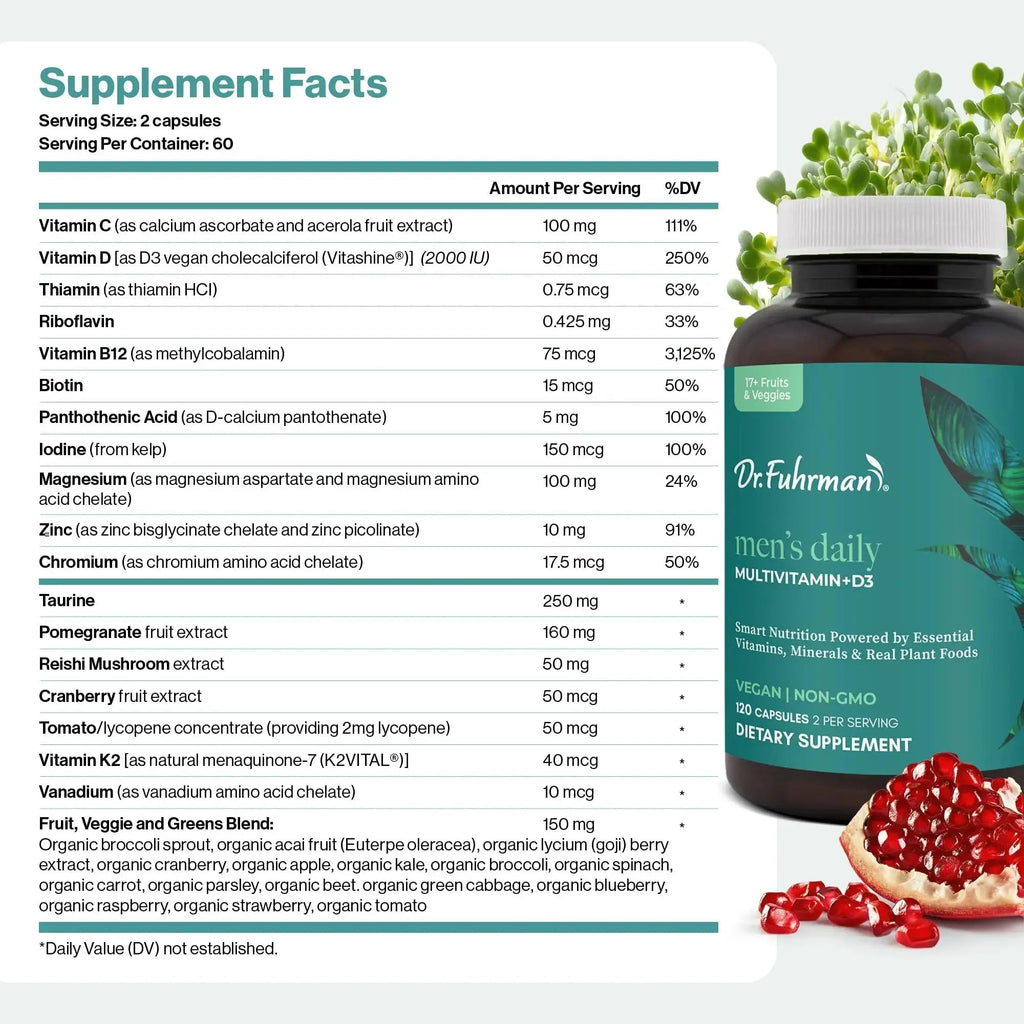 Dr. Fuhrman 2 Month Supply Multivitamin for Men + D3 Vitamin for Immune Support | Vegan Formula Womens Multivitamin with B12 & Zinc | Dr. Fuhrman Au supplements