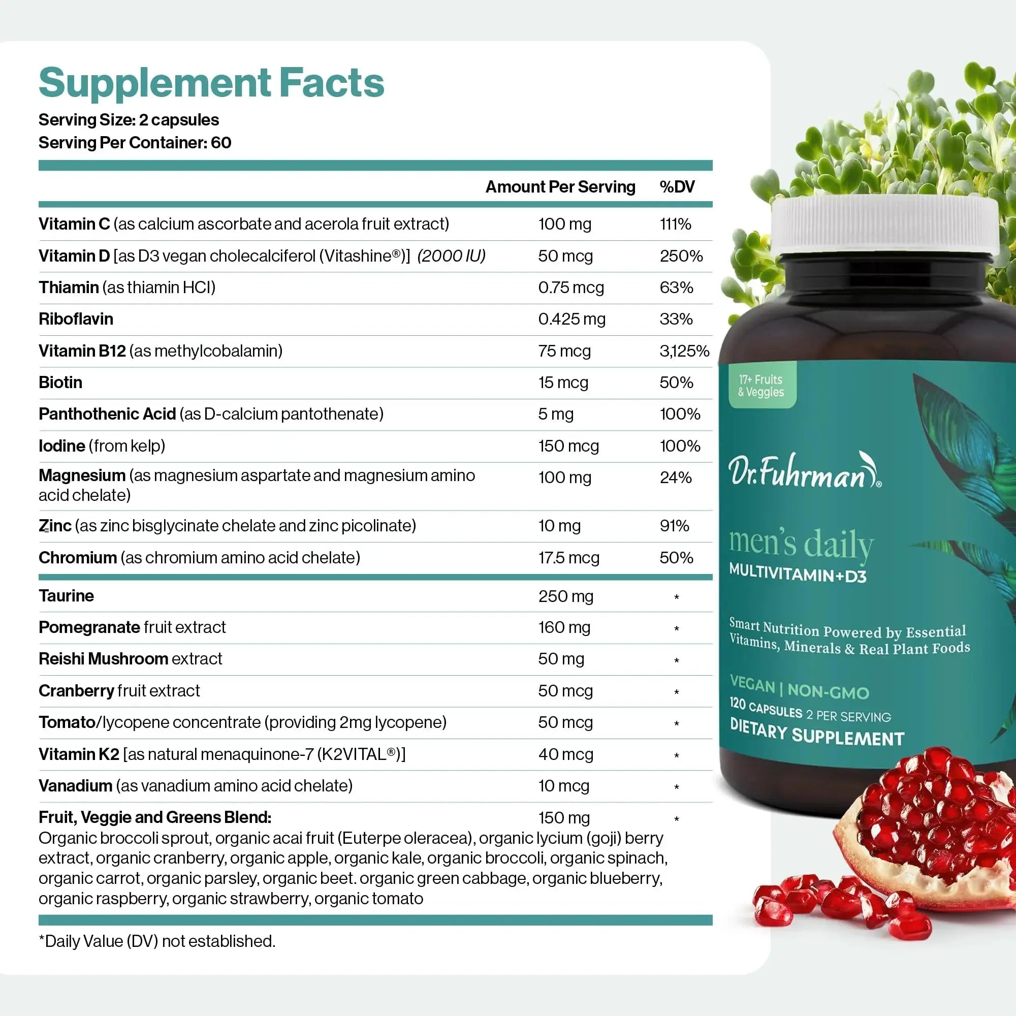 Dr. Fuhrman 2 Month Supply Multivitamin for Men + D3 Vitamin for Immune Support | Vegan Formula Womens Multivitamin with B12 & Zinc | Dr. Fuhrman Au supplements