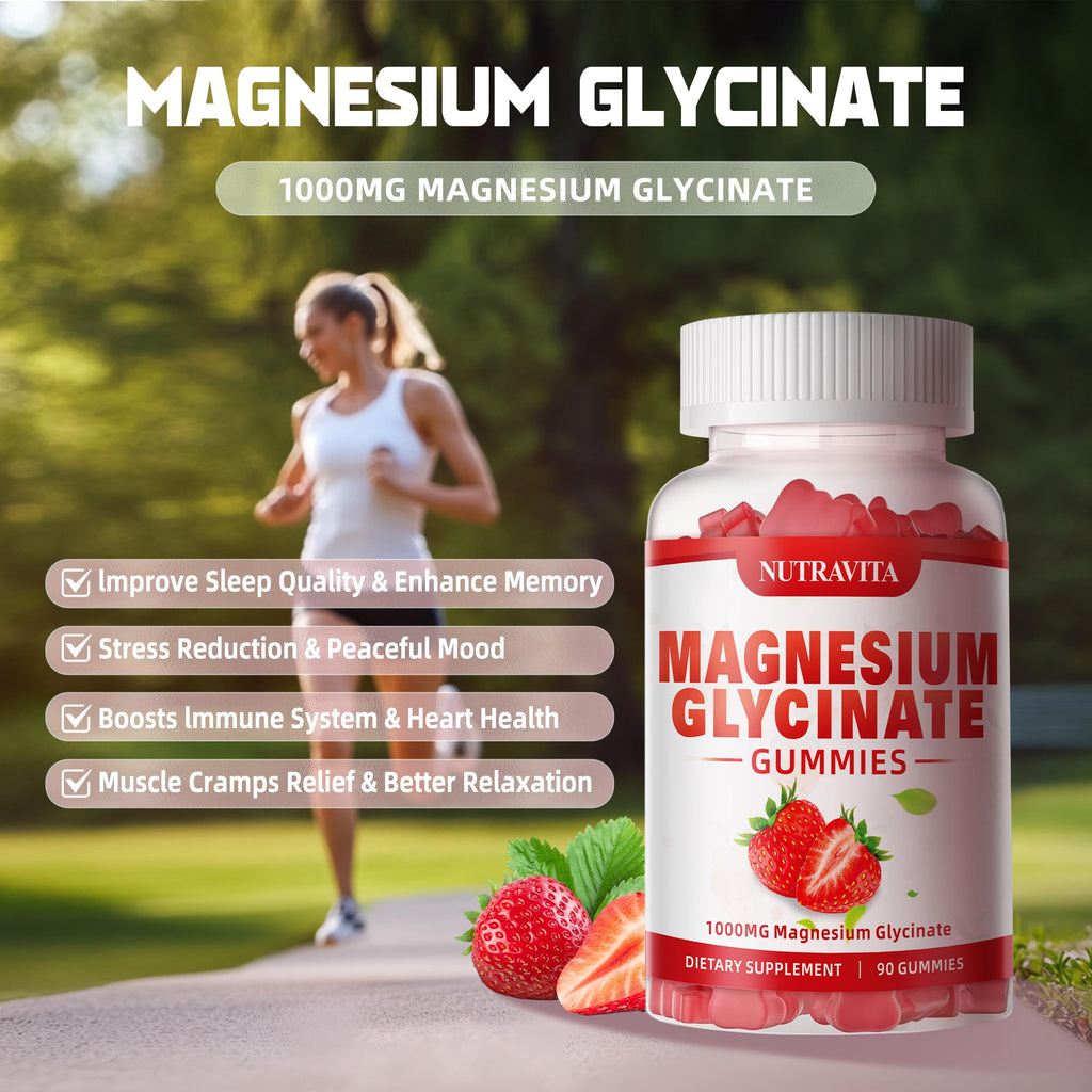 Magnesium Glycinate Gummies 1000mg with Magnesium L-Threonate,Chelated Magnesium Potassium Complex Supplement with VitD, B6, CoQ10, Calcium,Supports for Memory