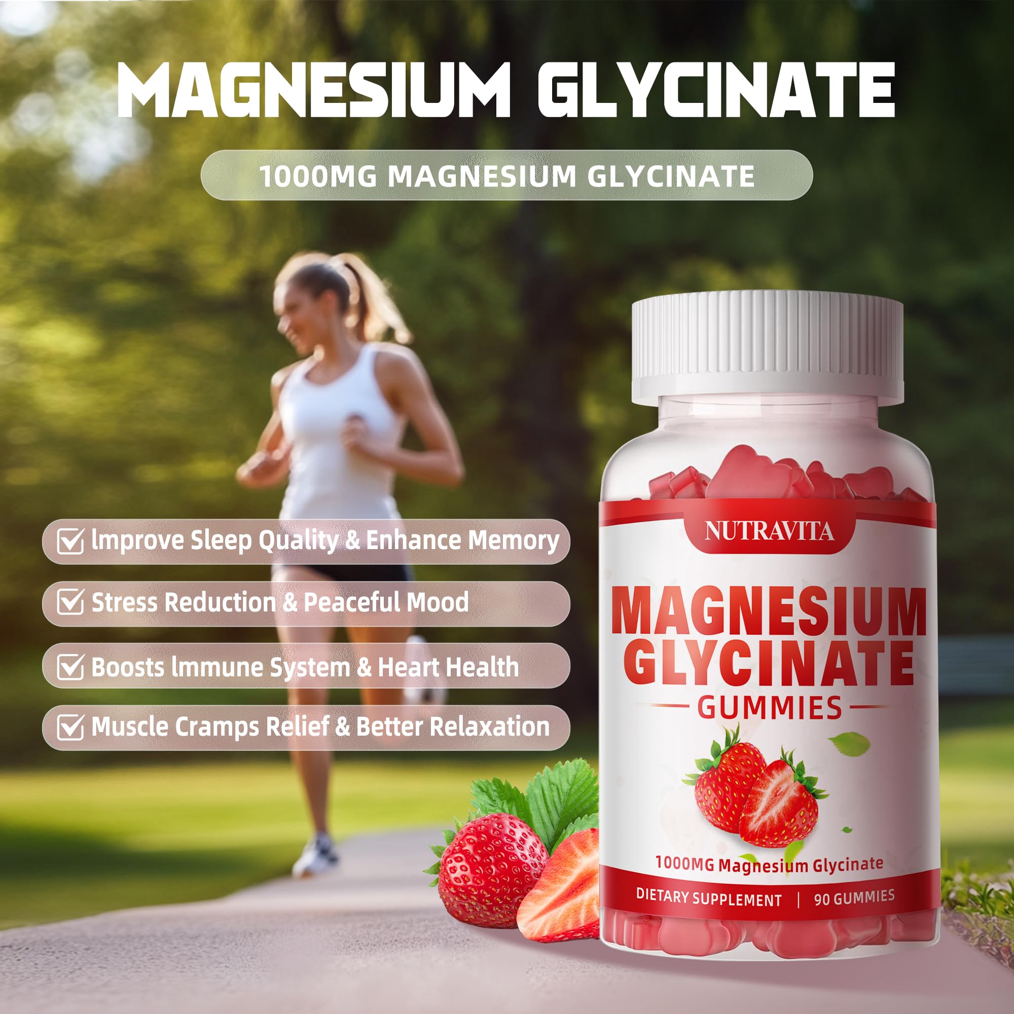 Magnesium Glycinate Gummies 1000mg with Magnesium L-Threonate,Chelated Magnesium Potassium Complex Supplement with VitD, B6, CoQ10, Calcium,Supports for Memory