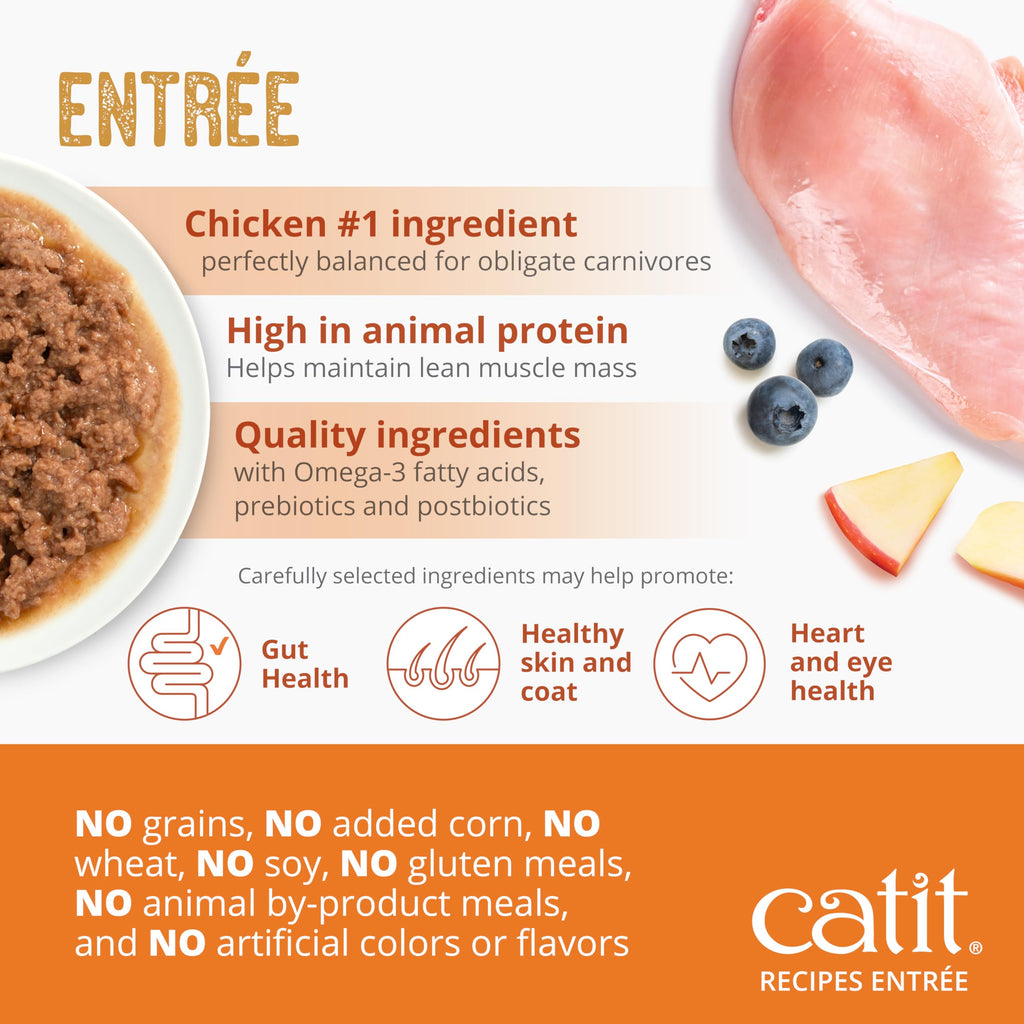 Catit Recipes Adult Chicken Entrée – High-Protein Wet Cat Food with Bone Broth Hydration, Prebiotics & Postbiotics for Gut Health, Omega-3 for Skin & Coat, and Taurine for Heart Support 3oz (12/cs) Catit Au supplements